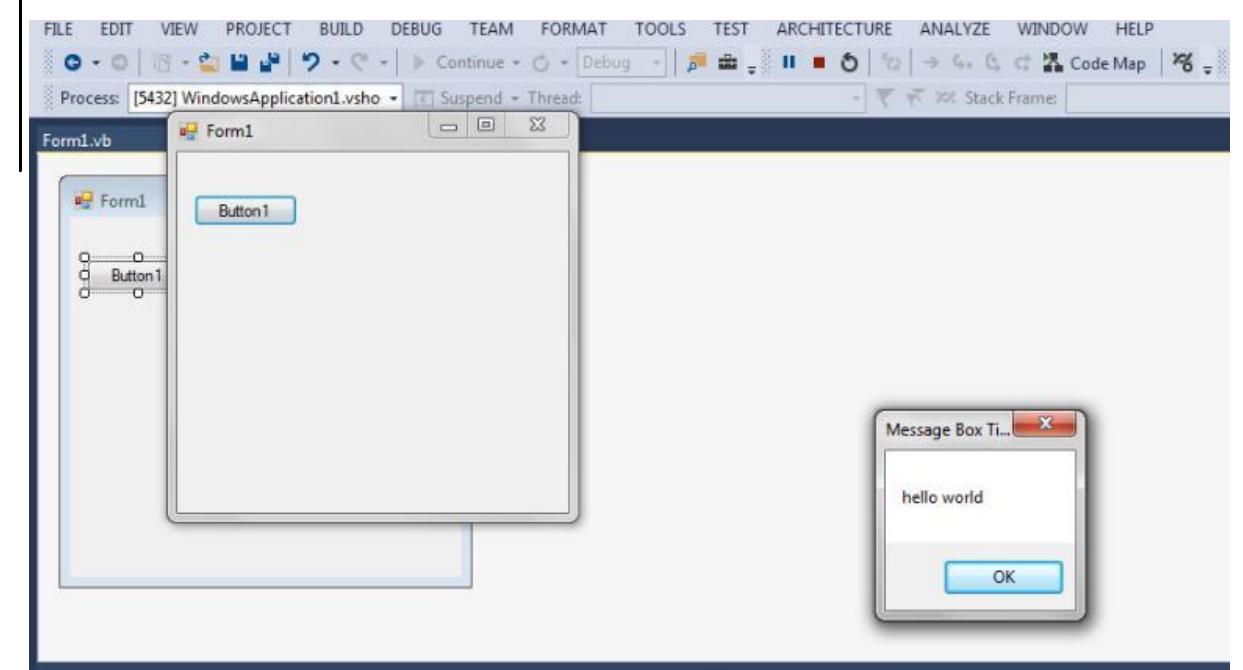 Fig 2: A hello world program.  Results 