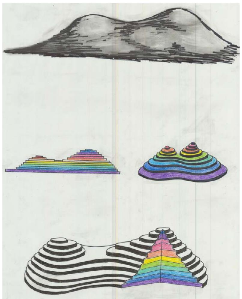 Fig. 3 - 3D sketches for section could present archaeological stratification.  Donuktas (Roman Temple) 