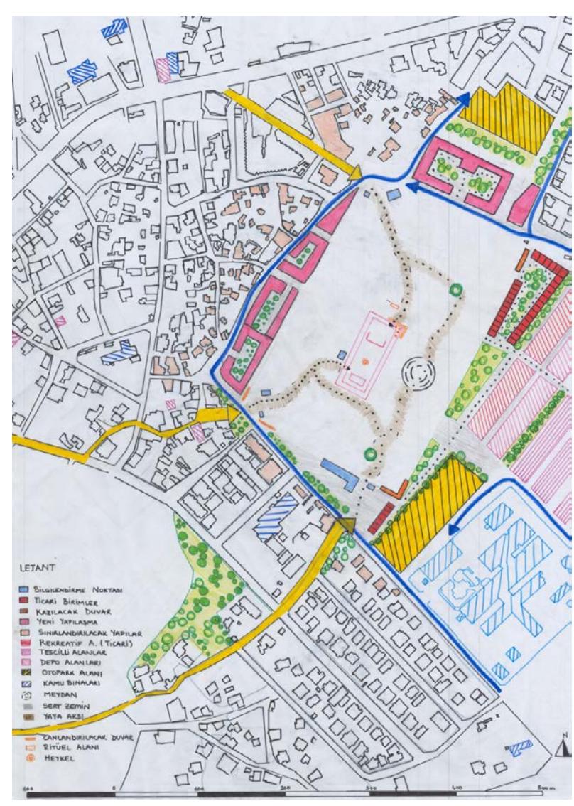 Fig. 7 - Suggested open spaces from the case study.  and other similar paths, registered and listed his- torical entities and its well-conserved pavement seems to be potentials for site management. 