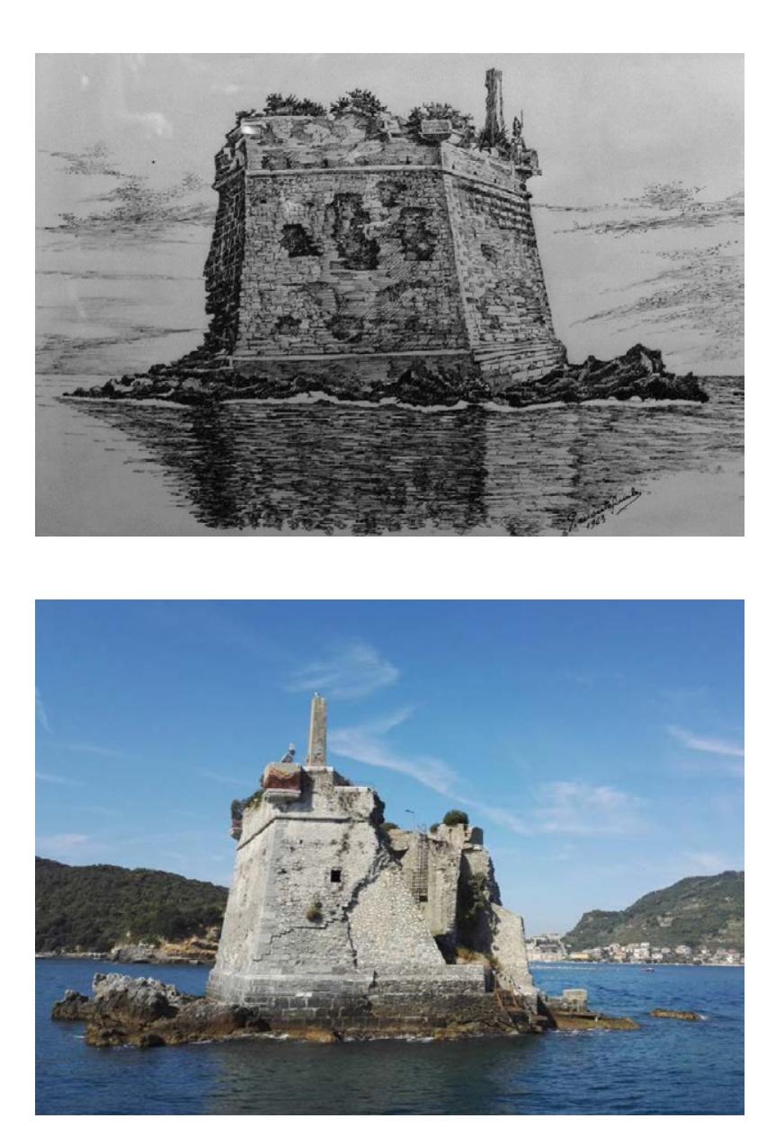Fig. 1 - Scola tower, Porto Venere, 1606, Liguria, Italy.  Poeti’s harbour, we can recognize an incredible memory of the fortification system of Porto Venere and an emergency in the sea, with an identitary value. The pentagonal shape is an emblem of the period and of the construction technique, but also of the era to which it belongs.  et ee ey fe Qe es ee 