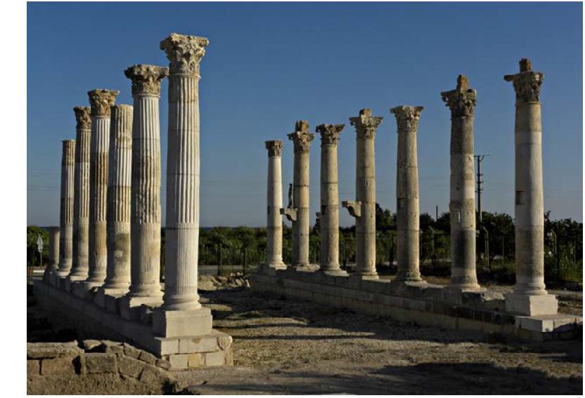 Fig. 4 — Restored southern end of the Colonnaded Street of Soli Pompeiopolis, in the area where the street was connected to the port. Image courtesy of Mezitli Municipality. 
