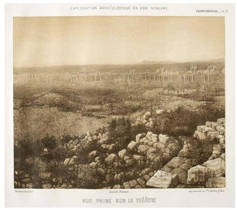 Fig. 9 — View from the port and the Mediterranean Sea towards the Colonnaded Street and the Taurus Mountains in the north. Engraving by William Henry Bartlett, published in Syria, the Holy Land, Asia Minor &c, London, 1836. 