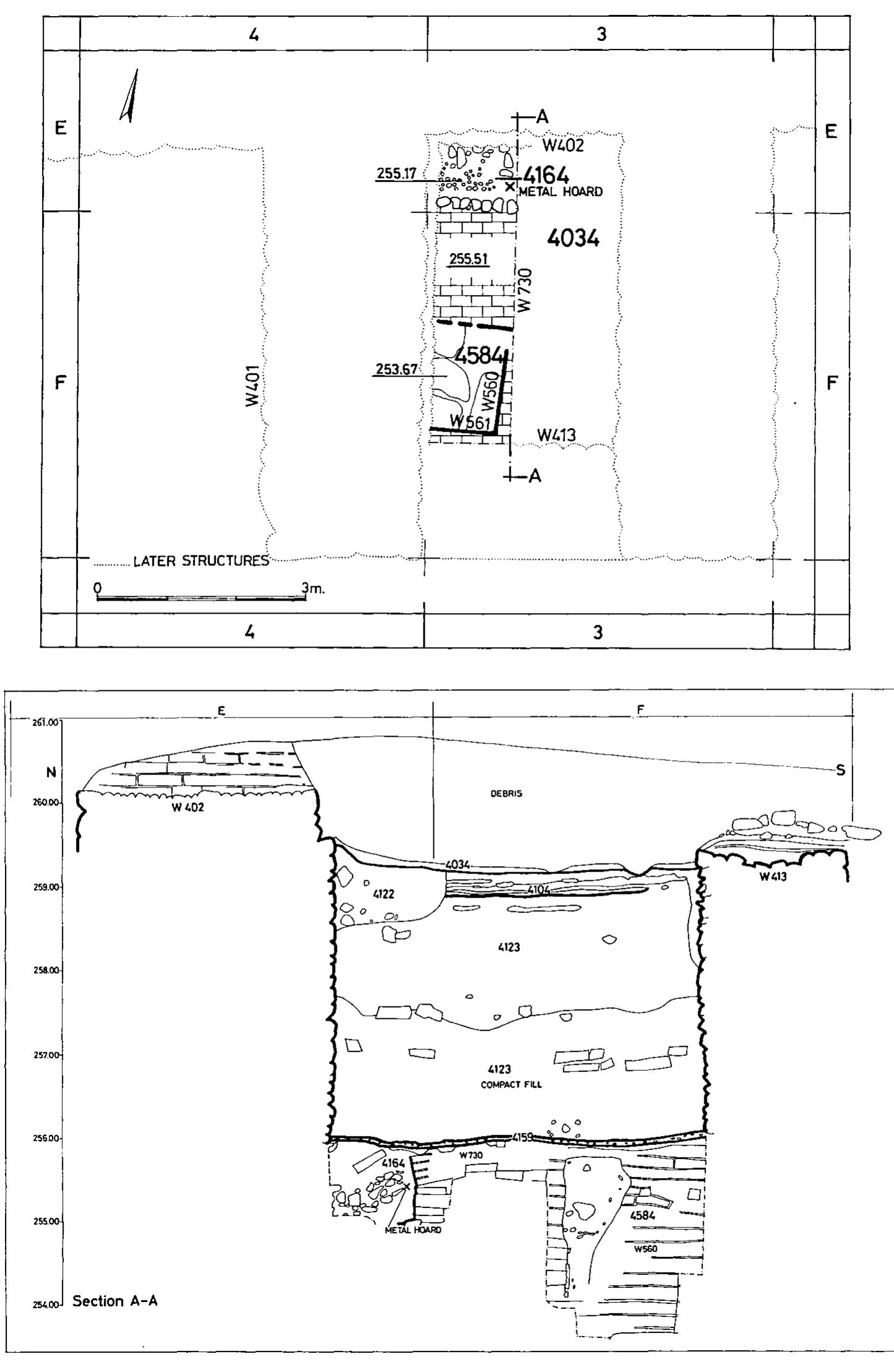 Fig. 12. Area G. Locus 4104: plan and section. 