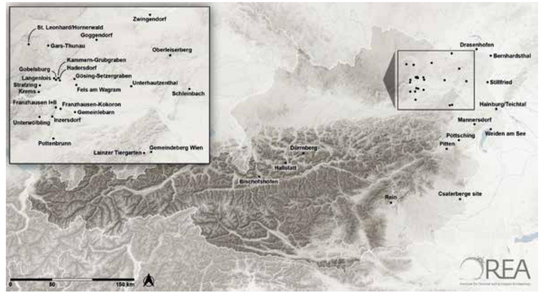 Fig. 3 OREA’s archaeological activity areas in Austria (graphics: M. Borner/O OREA)  New state-of-the-art studies are prepared, initiated, accomplished and published continuously, the journal Archaeologia Austriaca being the core medium for online- and hardcopy scientif- ic publications. The prestigious MPK series serves as platform for extensive monographs and Austria related edited volumes (see below, Publication strategy).  the journal Archaeologia Austriaca being the core medium for online- and hardcopy scientif- 