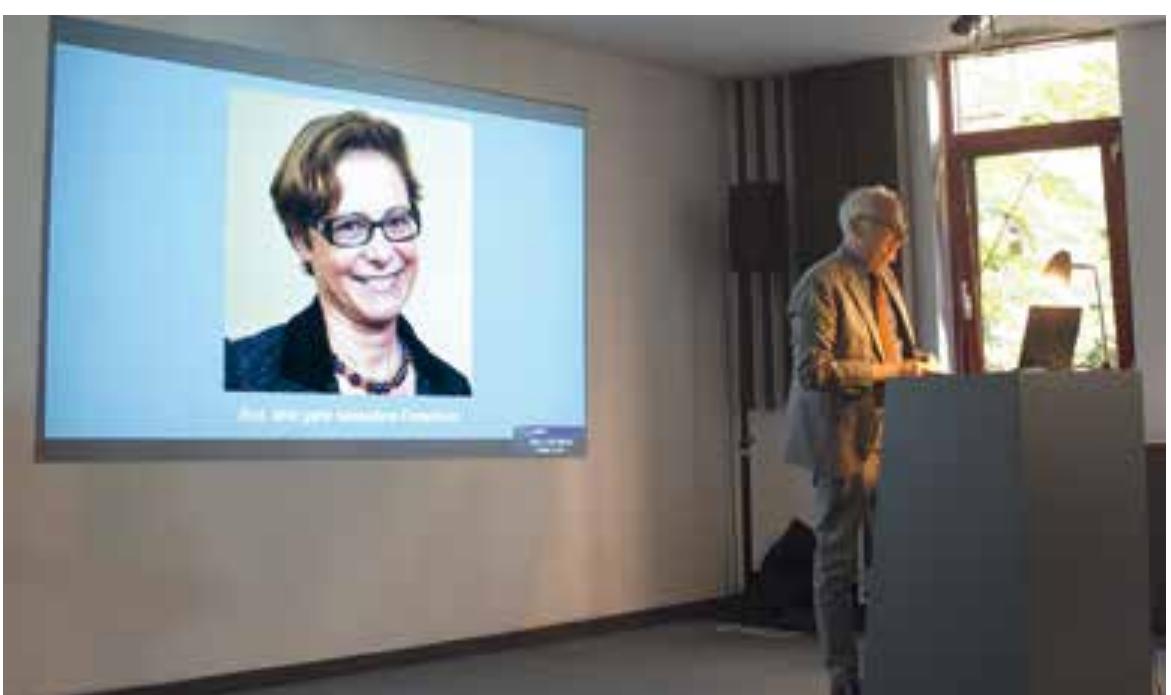 To celebrate the academic achievements of Eva Alram-Stern at the Austrian Academy of Sci- ences on the occasion of her retirement, a festive lecture by Josef Maran in appreciation of het scientific achievements on the Neolithic Aegean was held on 28" June 2019 (Fig. 28). Eva Al- ram-Stern worked for the former Mycenaen Commission of the Austrian Academy of Sciences since 1983 and has been deputy director of OREA from 2016 to 2018. Being still a highly valued member of the OREA research groups The Mycenaen Aegean and Prehistoric Phenom- ena, her scientific output boasts numerous publications. Her multiple achievements were alsc praised by OREA’s director Barbara Horejs within the framework of the event. 