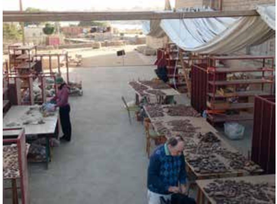 Fig. 57 David Aston and Lucia Hulkova at Elephantine, sorting pottery fragments from the 26" Dynasty (photo: Patricia Mora Riudavets)  D. Aston also worked in Egypt in 2019 (8 January to 8" February; 14" to 30" June), in the Va  of the 38 and 52; and  Kings, in Luxor in a cooperation with teams from the University of Basle in Tombs 42; with the Pacific Lutheran University, Tacoma, (WA, USA) in Tombs KV 49, 50,  ley KV 51,  with the American University in Cairo in KV 63. Intermittently over the past twenty-five  years, David Aston has recorded all the pottery from Eighteenth Dynasty tombs in which material still remained (KV 21, 26-28, 30-38, 40, 42, 48-52, 56, 57, 59, 63 and 64) in order to crea  ca  finely dateable pottery concordance with good associations to well-dated monuments for the New Kingdom. Such a reference work on ceramic material is currently missing from the Valley of the Kings and the publication of this material will serve as a guide for fine dating the pottery of the New Kingdom. Three pottery corpora on the material from KV 32, 40 and 64 have already been  written  and will be published in 2020. 