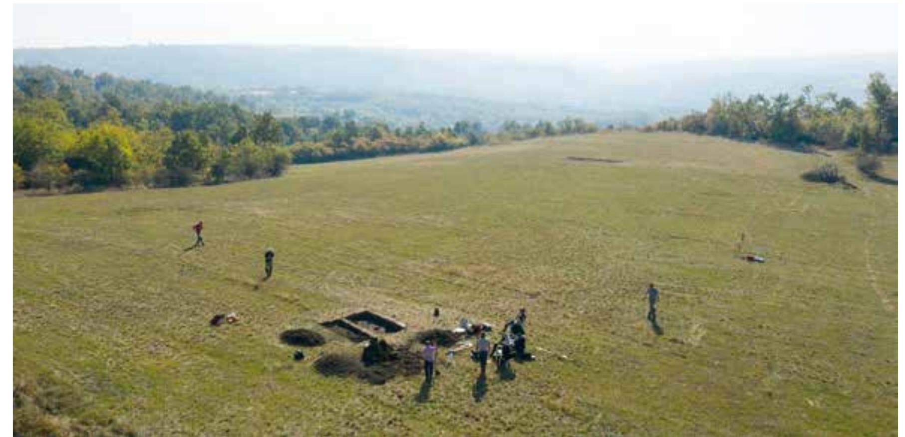 Fig. 63 View of the settlement plateau Coka Njica with excavation trenches (photo: OREA)  The accomplished results of field actions in Bosnia and Herzegovina and Serbia provide a good starting point for digital reconstruction of the different prehistoric landscapes in the Bal- kans. Furthermore, the outcome of this project offers a possibility for future, more specific re- search on different topics (settlements, burials, metallurgy). 