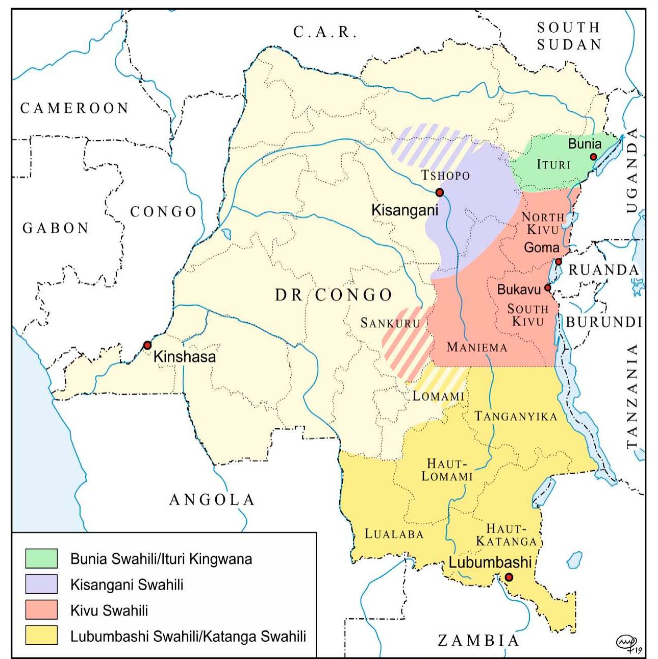 Map 2: congo swahili dialects and their approximate