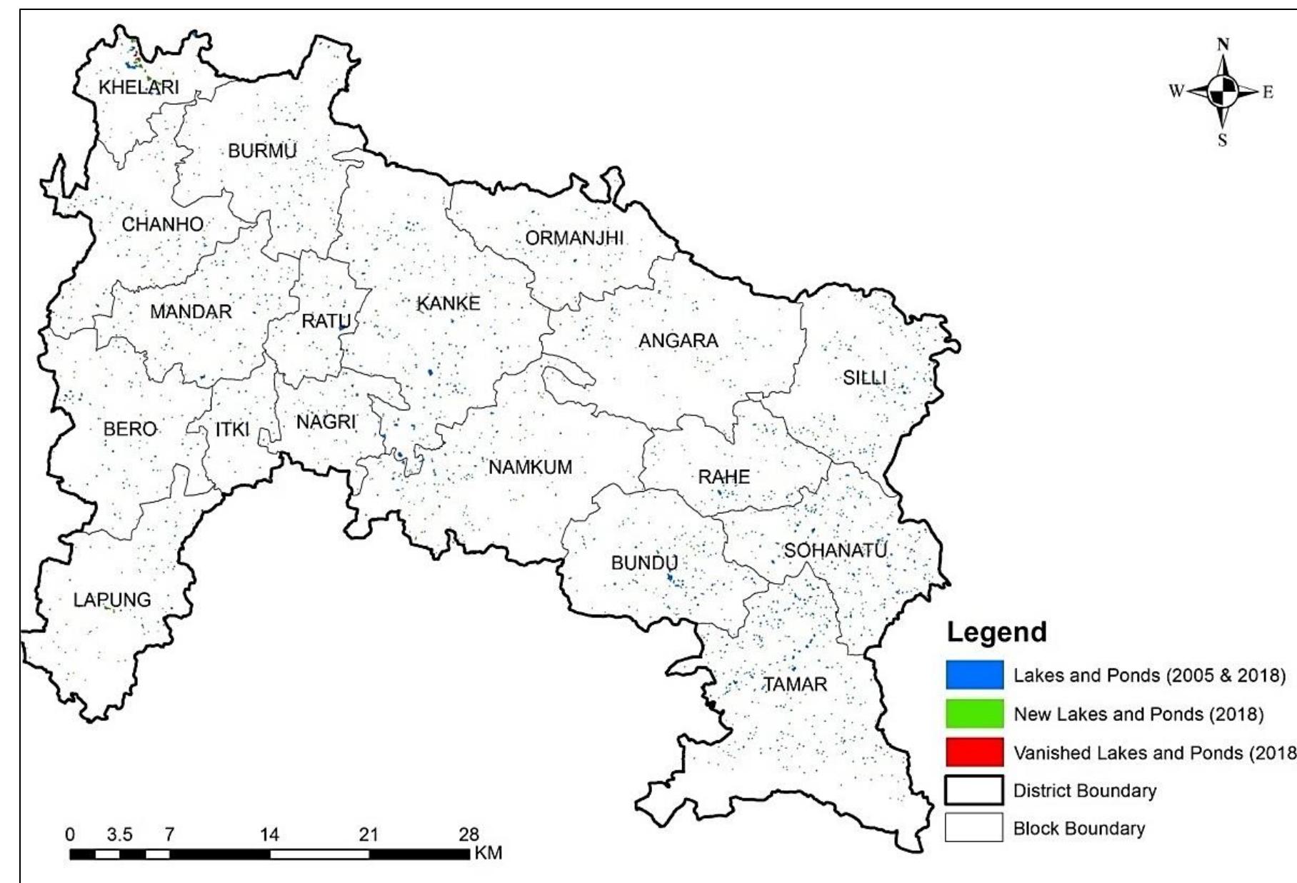 Lakes and ponds map of ranchi district.