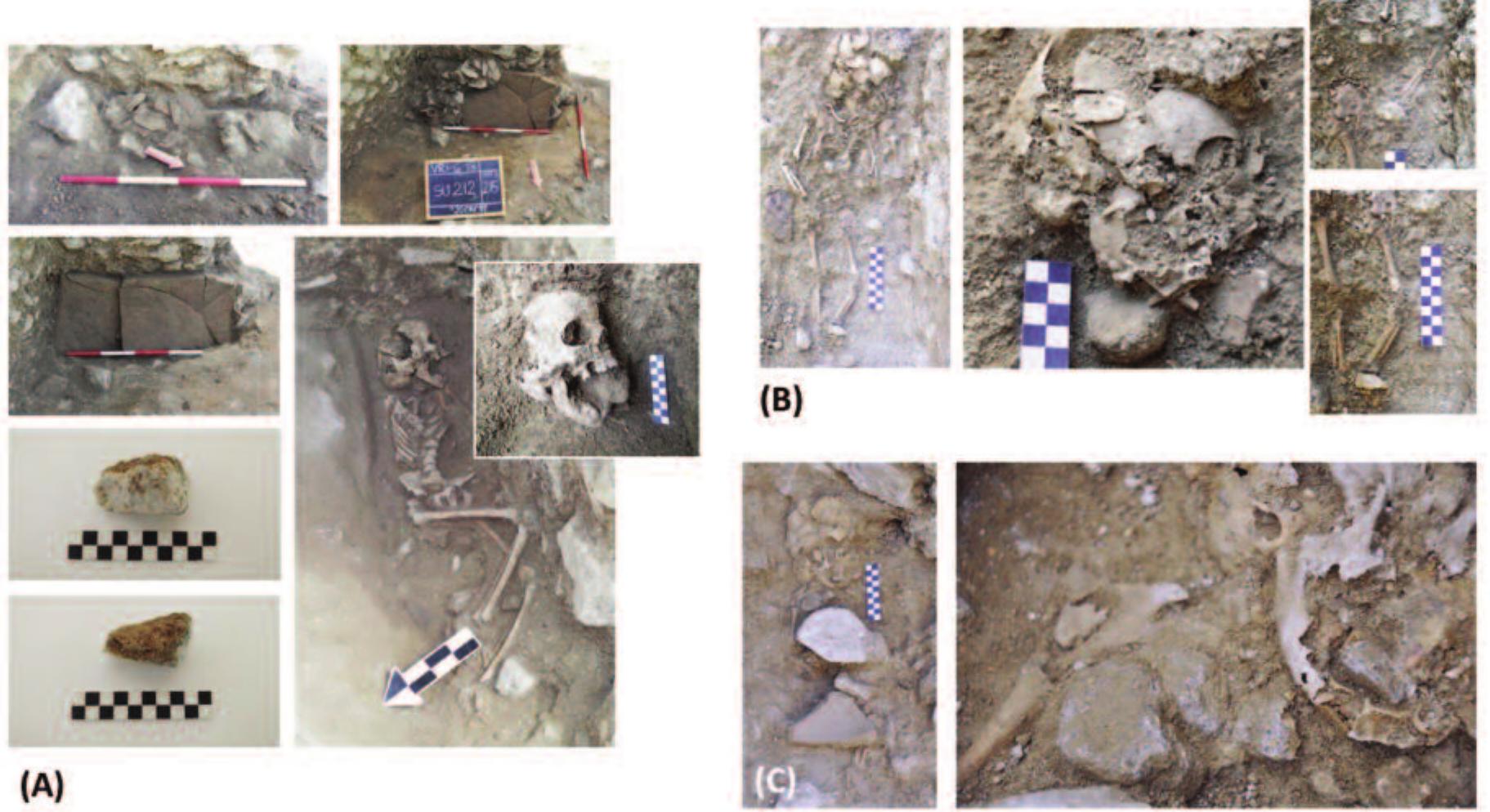 Fig. 6. (A) Burial 51, (B) Burial 55, (C) Burial 57 image by D. Pickel 2019). 