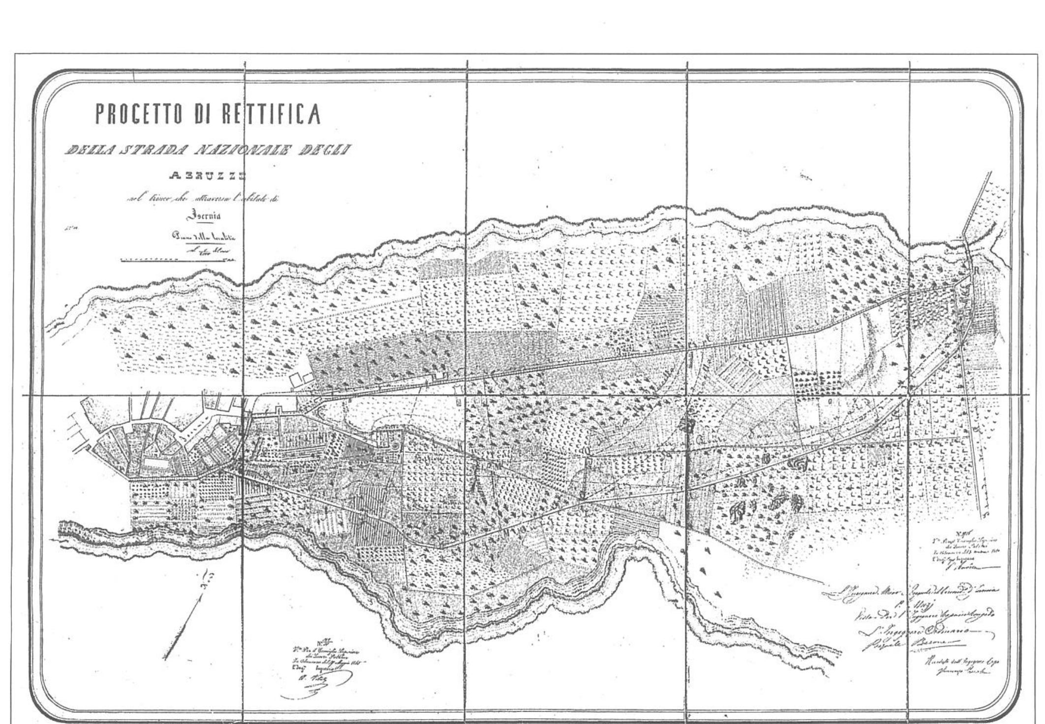 Fig. 3. P. Muzj, Progetto di rettifica della Strada Nazionale degli Abruzzi, meta XIX sec. (ASCB, Genio Civile, B. 23, f. 6).  i ASCI, B. 92, f. 1123: «Chiusura alla romana per tre finestre, e soli 
