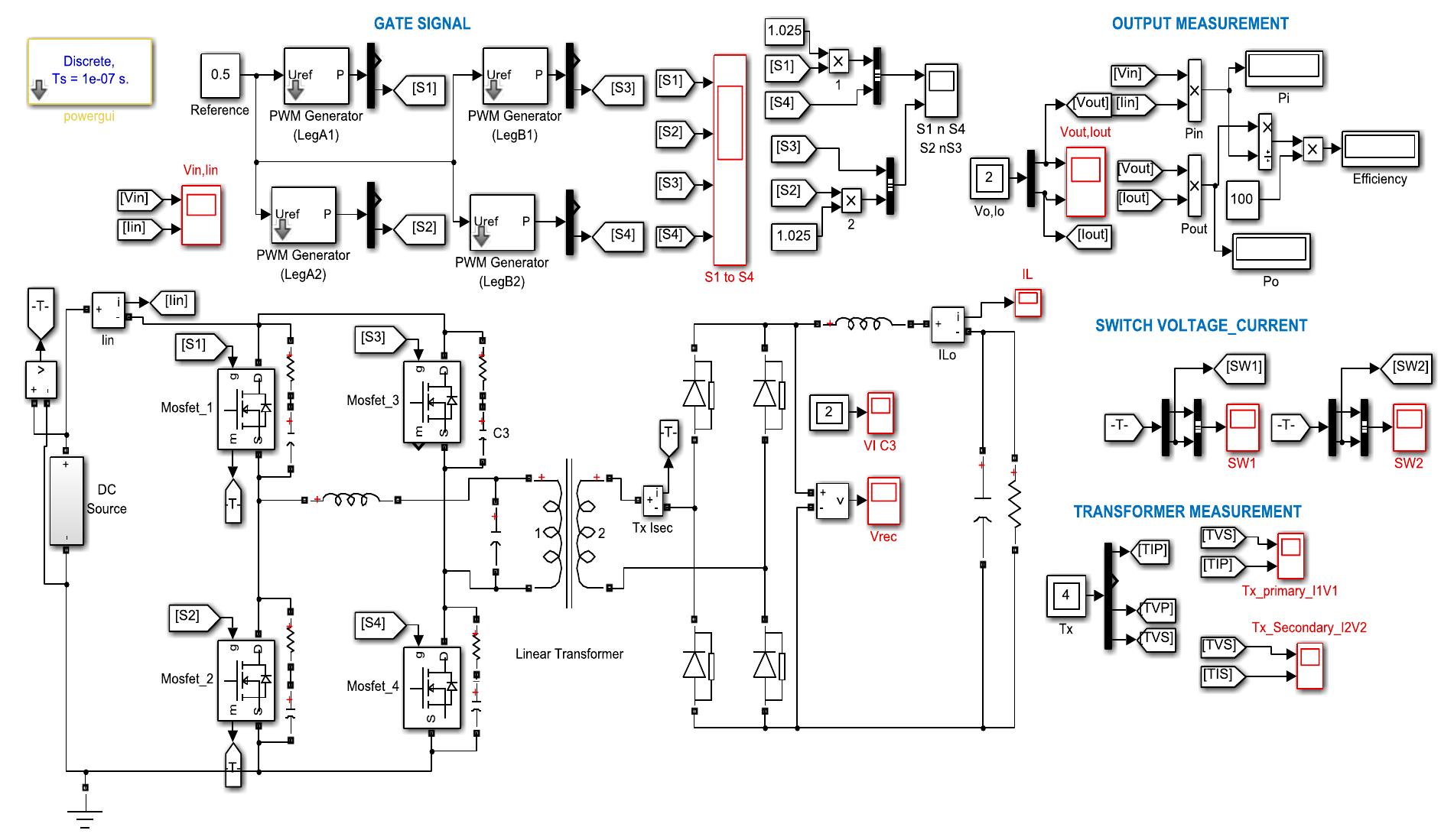 Matlab/simulink model of ps-fb zvs dc-dc converter the