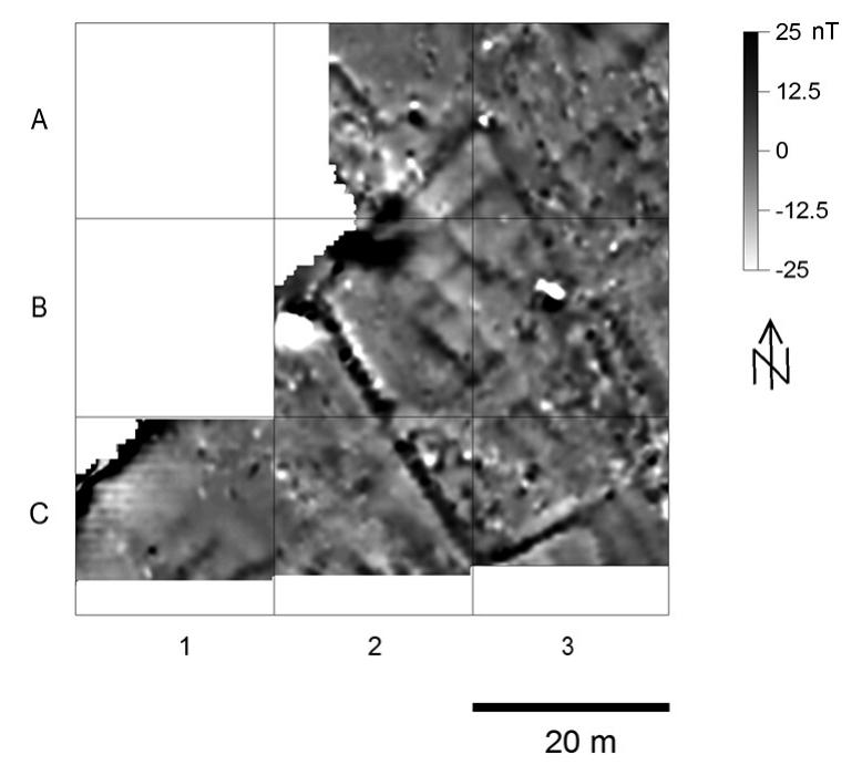 Magnetic map of Area J. Dynamics —25/25 nT 