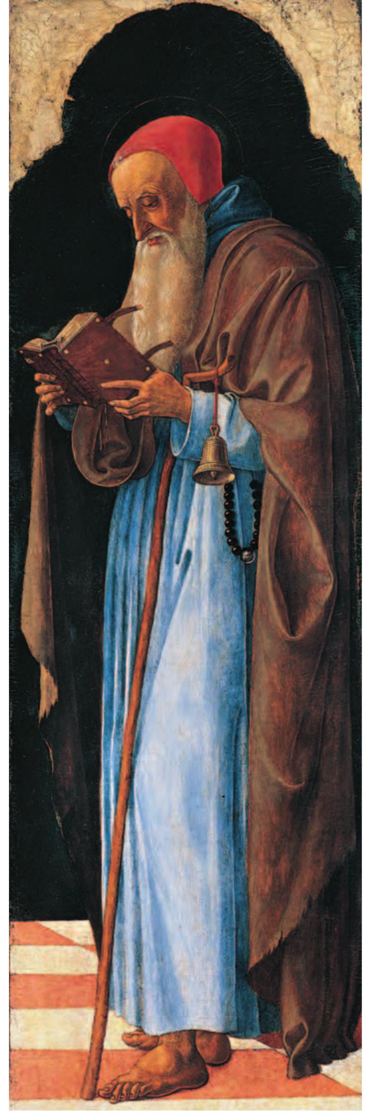 1. St Anthony Abbot, by Giovanni Bellini. c.1459. Tempera on panel, 125 by 40 cm. (St Wandrille du Pecq, on loan to the Musée du Louvre, Paris). 