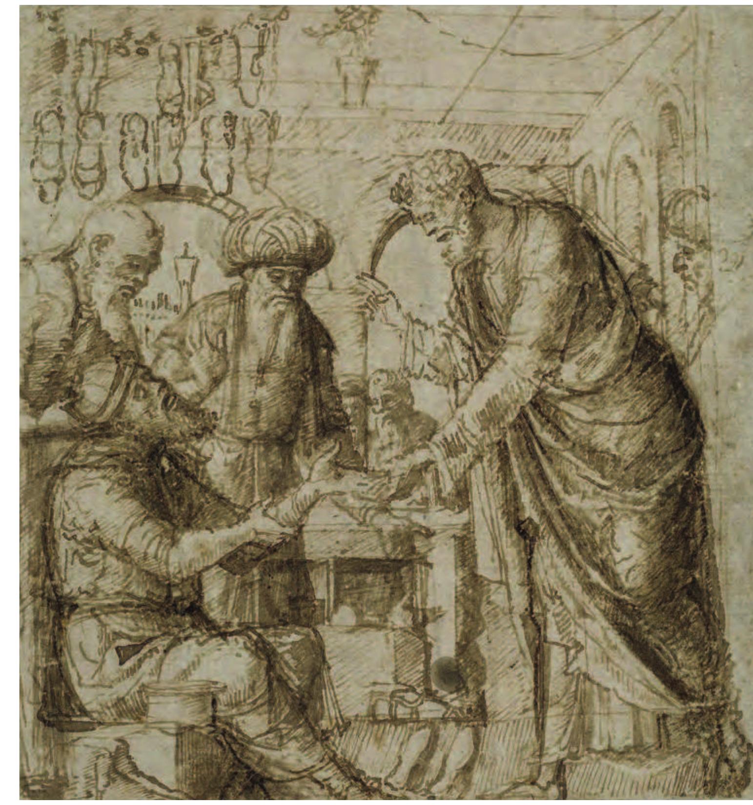 1 Gabinetto Disegni e Stampe, Gallerie degli Uffizi, Florence (hereafter GDS), inv. no.182 E. The drawing is in pen and ink with brown wash on paper prepared with a rose-coloured wash.  2 A. Petrioli Tofani: L’inventario settecentesco  dei disegni degli Uffizi di Giuseppe Pelli Bencivenni. Trascrizione e commento, Florence 2014, Il, p.727.  3 G. Agosti: ‘Piccole osservazioni nell’area  dello Squarcione’, in A. De Nicolo Salmazo, ed.: Francesco Squarcione: “Pictorum gymnasiarcha singularis”, Padua 1999, p.60, fig.9; and G. Agosti: Disegni del Rinascimento in Valpadana, Florence 2001, pp.102-04, no.9.  4 National Gallery of Art, Washington, inv. no.1952.5.51; see M. Boskovits, entry in idem  and D.A. Brown, eds: The Collections of the National Gallery of Art: Systematic Catalogue: Italian Paintings of the Fifteenth Century, Washington 20038, pp.101-05. The various attributions are recorded in Agosti 2001,  op. cit. (note 3), pp.103-04.  5 D. Thiébaut: ‘Xllle-XVe siécle’, in J. Habert, S. Loire, C. Scailliérez and D. Thiébaut, eds: Catalogue des peintures italiennes du musée du Louvre. Catalogue sommaire, Paris 2007, p.59.  6 L. Bellosi: ‘Giovanni Bellini e Andrea Mantegna’, in G. Agosti and D. Thiébaut, eds: exh. cat. Mantegna: 1431-1506, Italian edition, Paris (Musée du Louvre) 2008, p.106. For the attribution to Bellini (but with a 