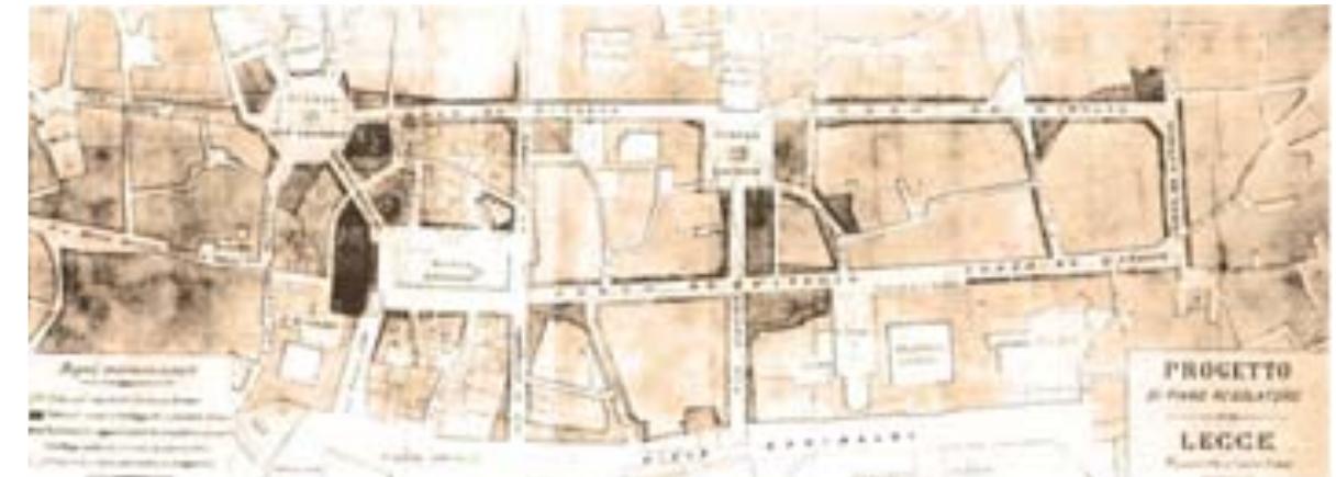 Fig. 2: Progetto del Piano Regolatore di Lecce di Francesco de Simone, stralcio, 1897 (elaborazione di Luigi Paolantonio da FAGIOLO, CAzzATO 1984) 