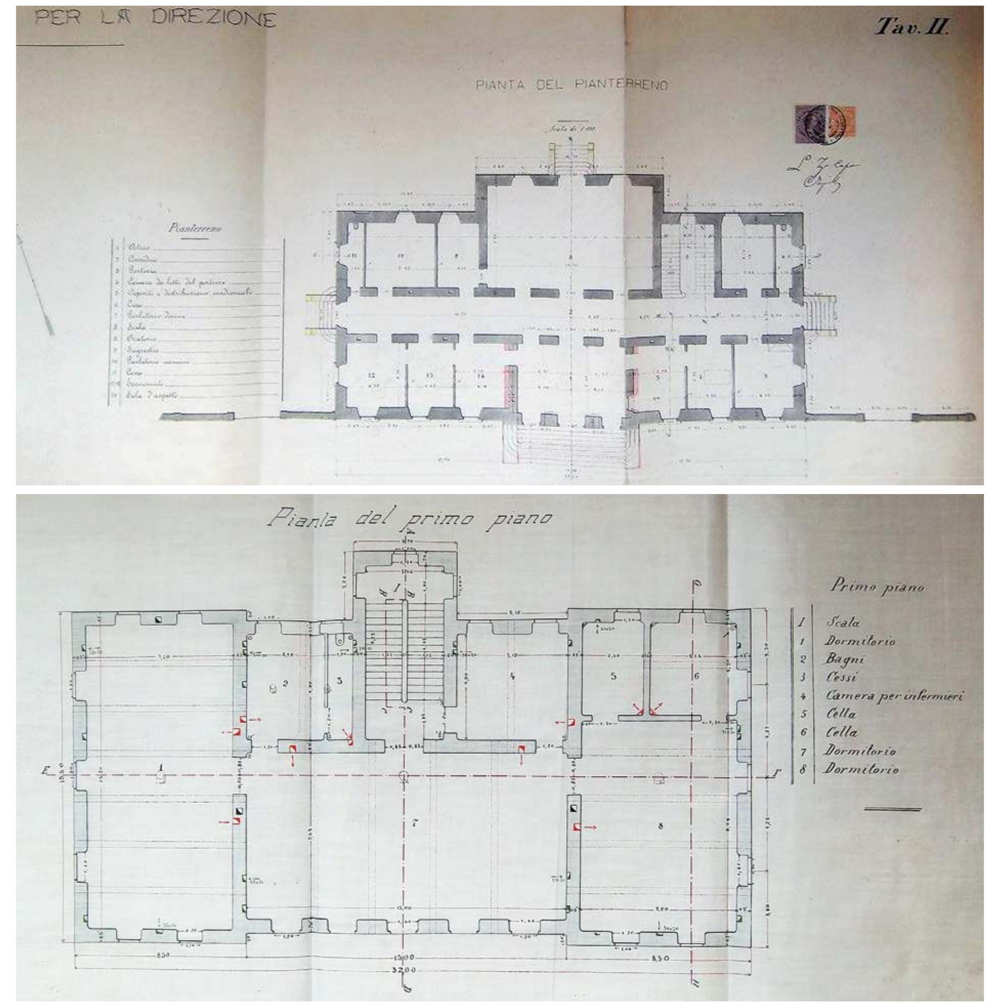 t Le fesadelias “T  Ing. C. Tranquilli, Progetto ese- cutivo edificio della Direzione del Manicomio Provinciale di L’Aquila (13 novembre 1904), pianta piano terra. 