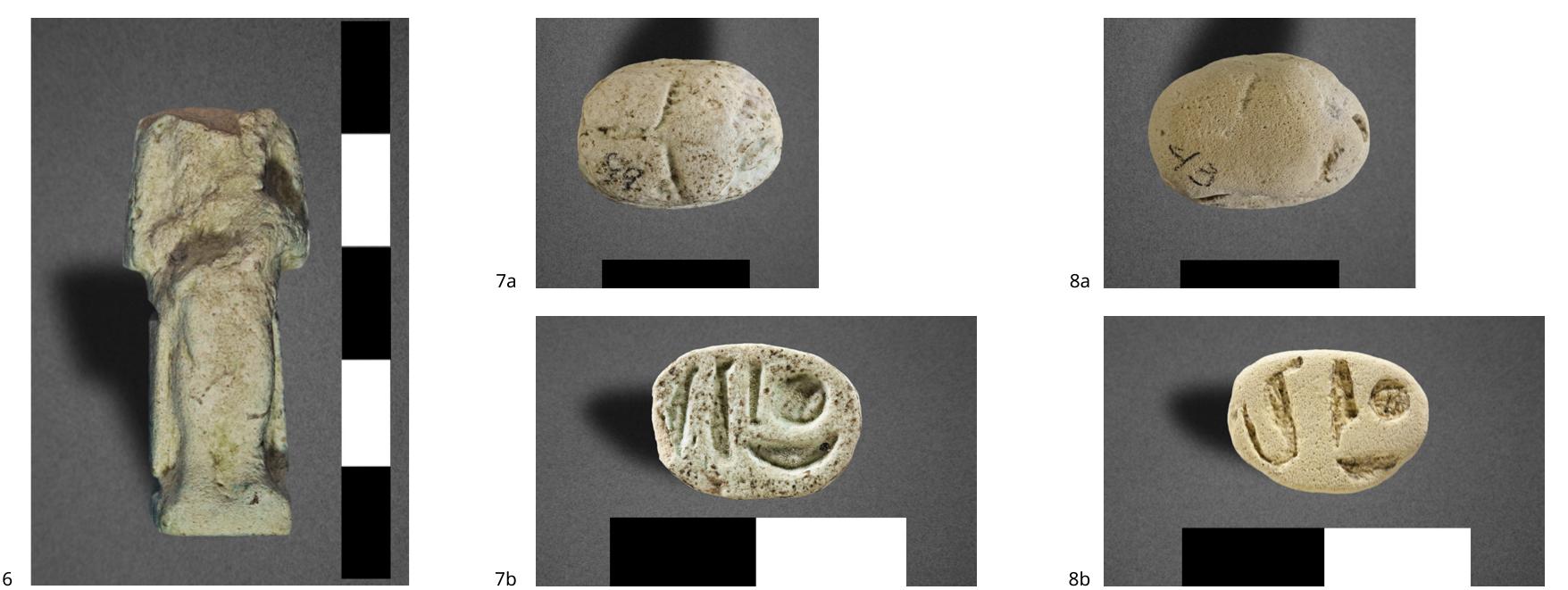 Fig. 6. Isis with Horus amulet (preserved ht. 3.8 cm) from the Sanctuary of Athena at Camirus, Archaeological Museum of
Rhodes, inv. no. 14620, Ephorate of Antiquities of Dodecanese. Photographer: M. Papanousis. Fig. 7. Faience scarab from the
votive deposit of Ialysus (1.4x1x0.6 cm), Archaeological Museum of Rhodes, inv. no. 11, Ephorate of the Dodecanese. Pho-
tographer: M. Papanousis. Fig.8. Faience scarab from the votive deposit of Ialysus (1.4x0.9x0.6 cm), Archaeological Museum
of Rhodes, inv. no. 43, Ephorate of the Dodecanese. Photographer: M. Papanousis.
