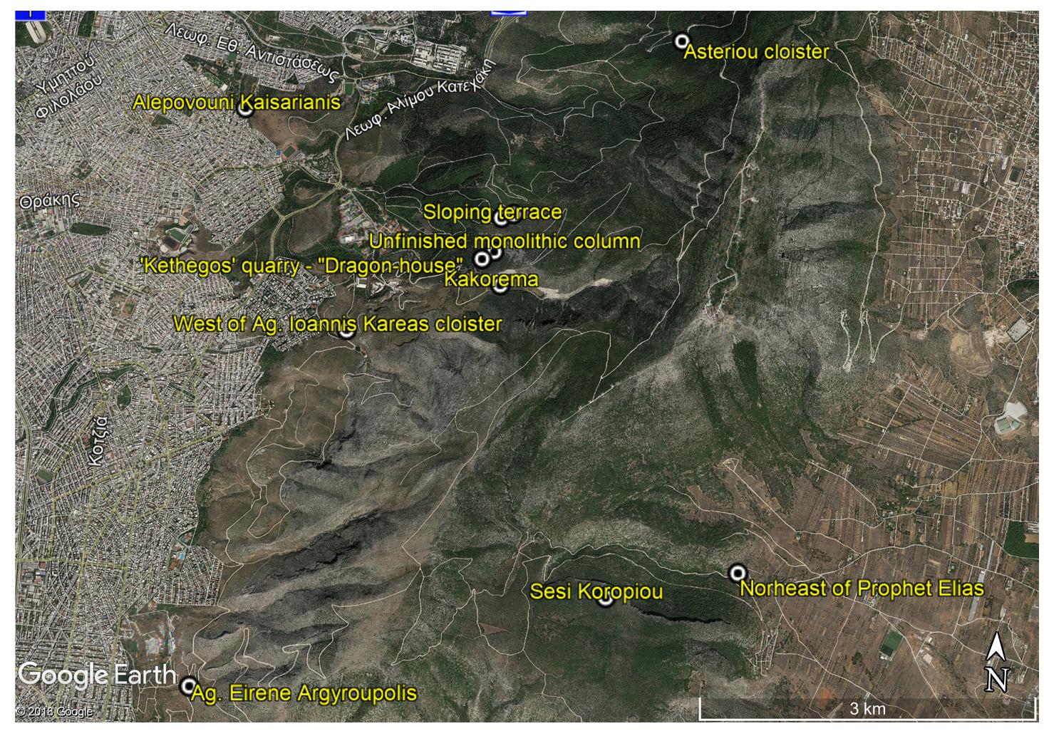 Map. 1. Map showing the quarries of Hymettus.
