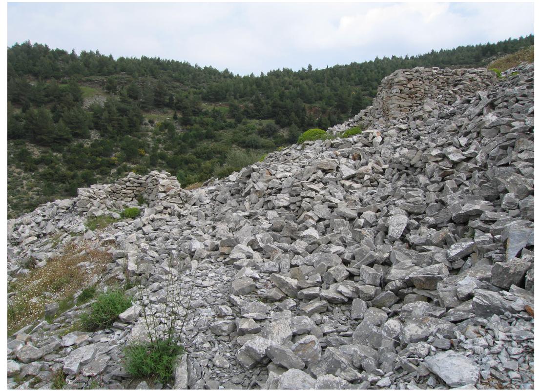 Fig. 20. A mound of marble chips and related quarrying debris in the eastern
part of the quarry on the highest part of the mountain.
