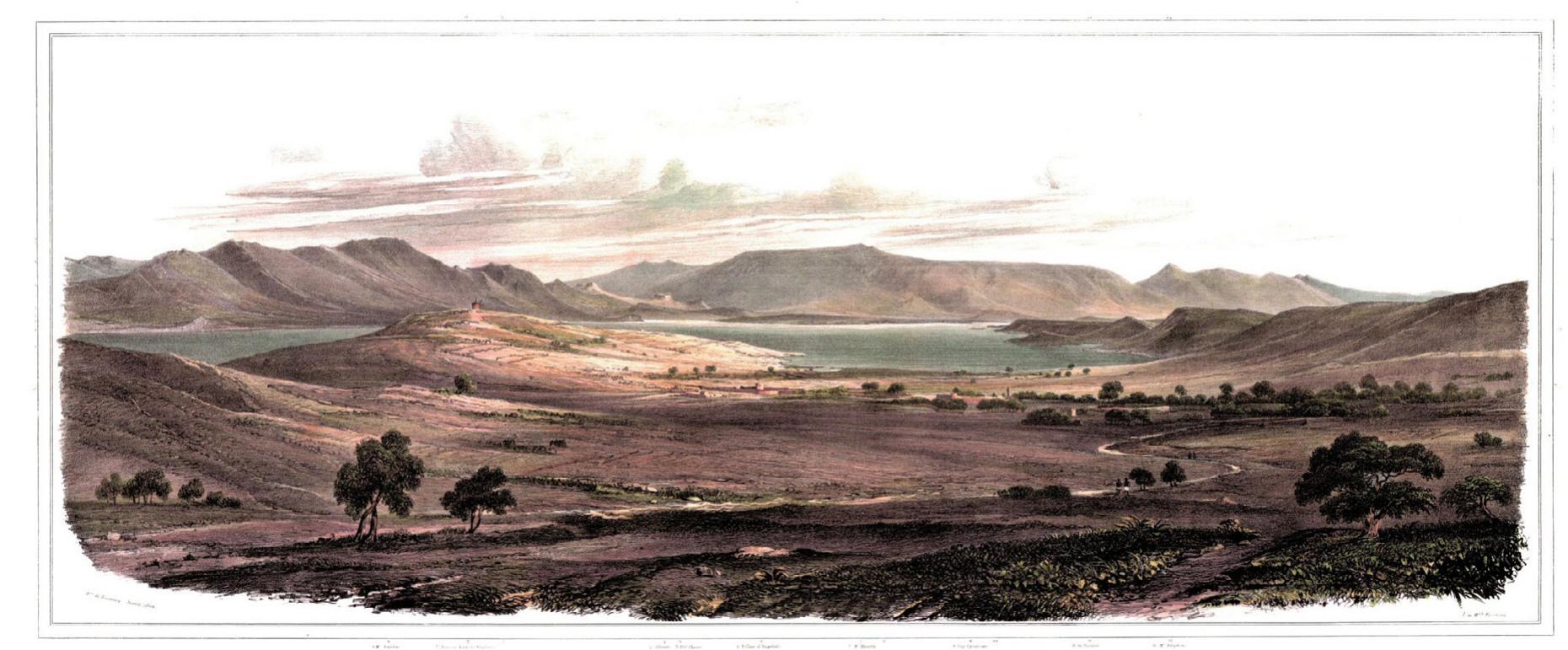 Fig. 2. Bay of Ambelaki. Overpainted bronze engraving by O.M. von Stackelberg (Private Collection)
