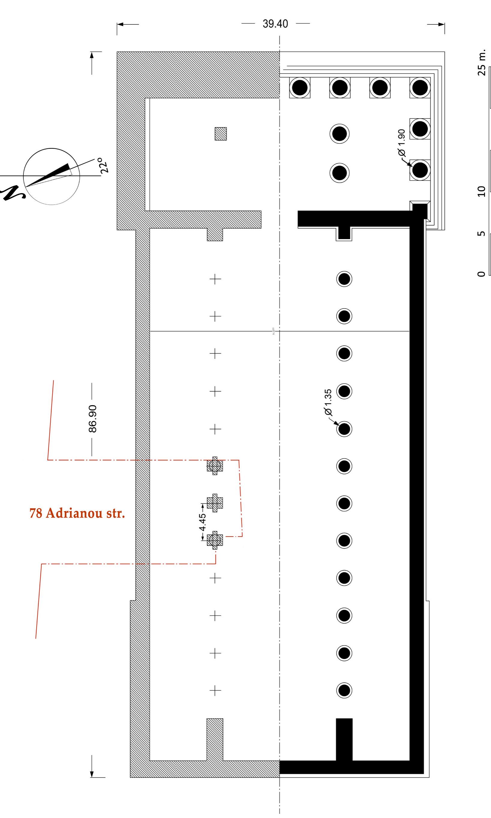 Fig. 4. Reconstructed foundation layout and ground plan of the ‘Pantheon’. Drawing: Chrysanthos Kanellopoulos

