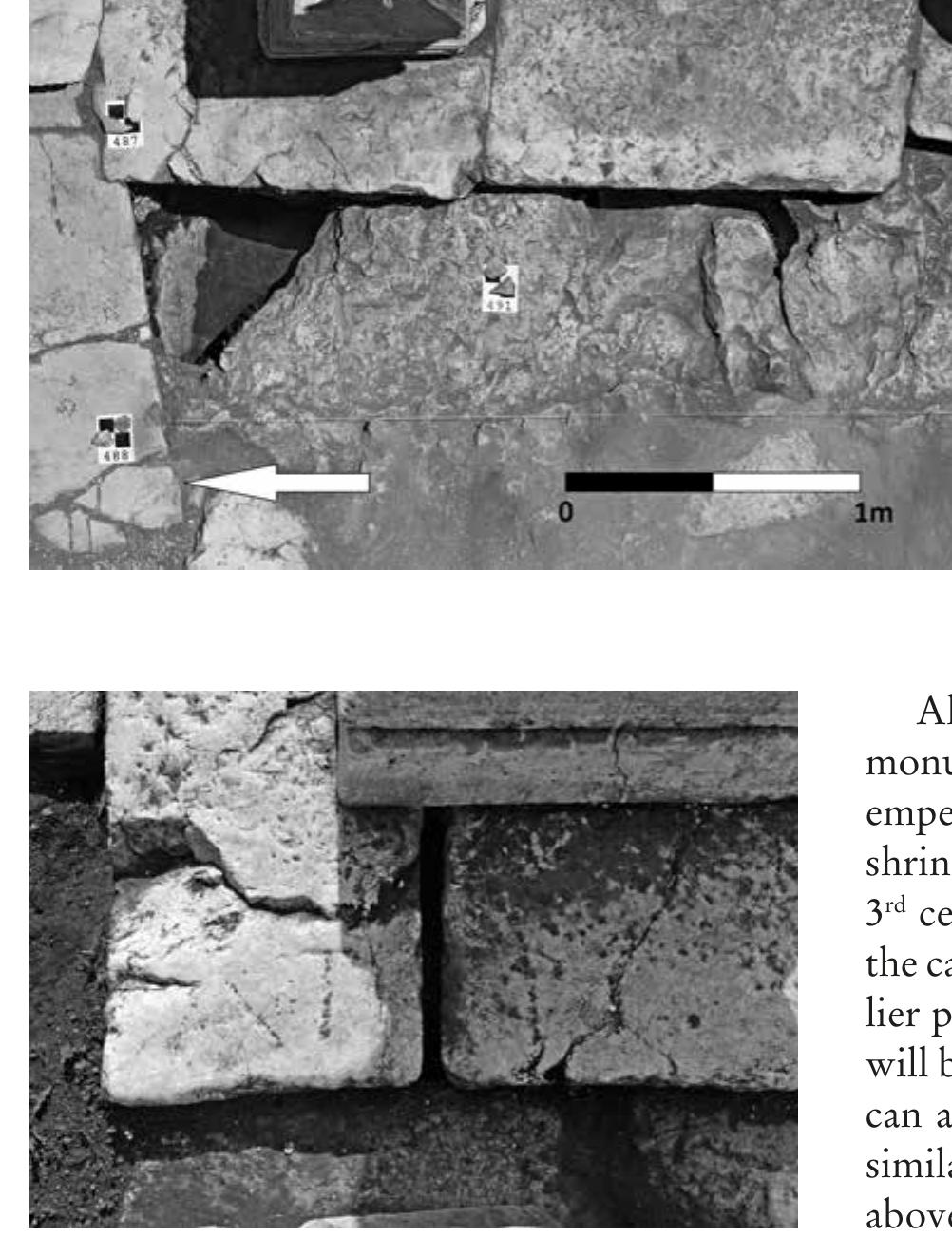 Fig.9 Stone mason mark AT on the northeast corner foundation stones of the Tychaion 