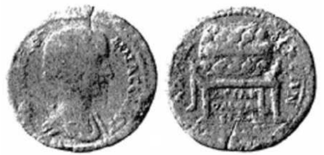 Julia Domna, AE30 of Laodikeia, Phrygia. AD 193-217. IOYAIA AOMNA CEBACT, draped bust right. /AAOAIKEQN around, ACIA K-OMOA-EIA in three lines below, prize urn on table Milne, "Notes on the Oxford Collections" 3 in NC 1940; Armstrong Phrygia 92. 