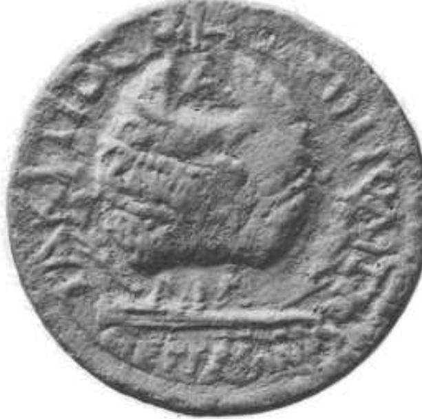 Tacitus, AE34 of Perga, Pamphylia. AD 275-276. AYT KAI M KA TAKITON EY E CB, aureate, draped bust right, value mark | before head. / TAKITIOC MHTPOIMOAITIOC IEPIAION..KAI, prize urn containing two palm branches on base, A above. BMC 10% sritish Museum. 