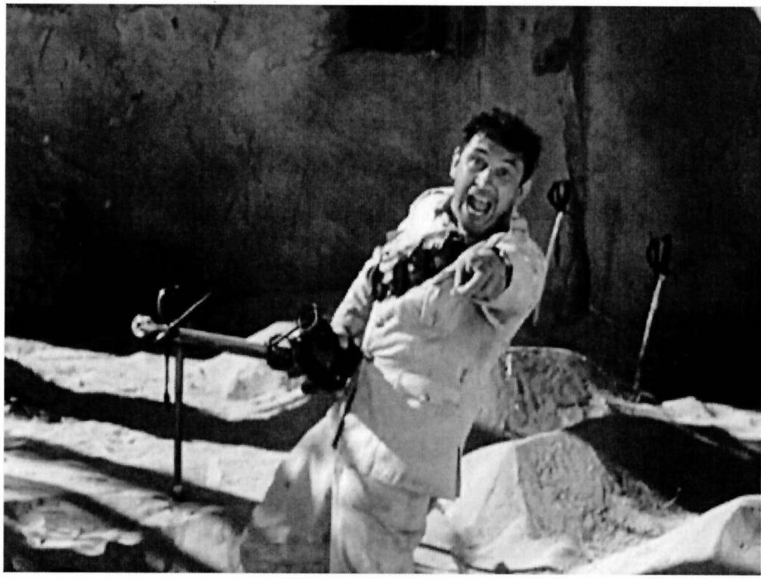 Fig. 2: The sergeant addresses his dead comrades through the screen. THE LOST PATROL, USA 1934, John Ford. 