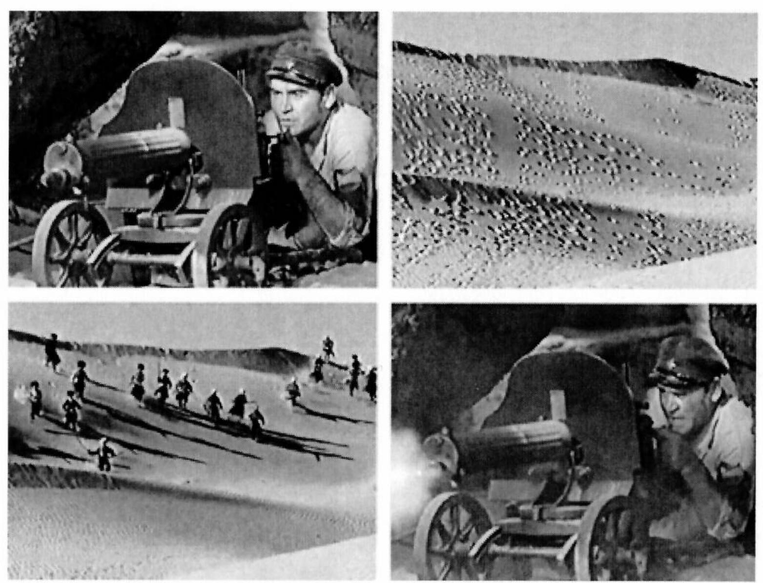 Fig. 3a-d: Akchurin takes his last stand from an opening in the ruin. THIRTEEN, USSR 1936. Mikhail Romm. 