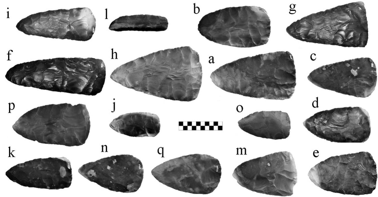 Figure 2. The Grape Creek-DeWeese cache artifacts. Scale bar is 10 cm wide. 