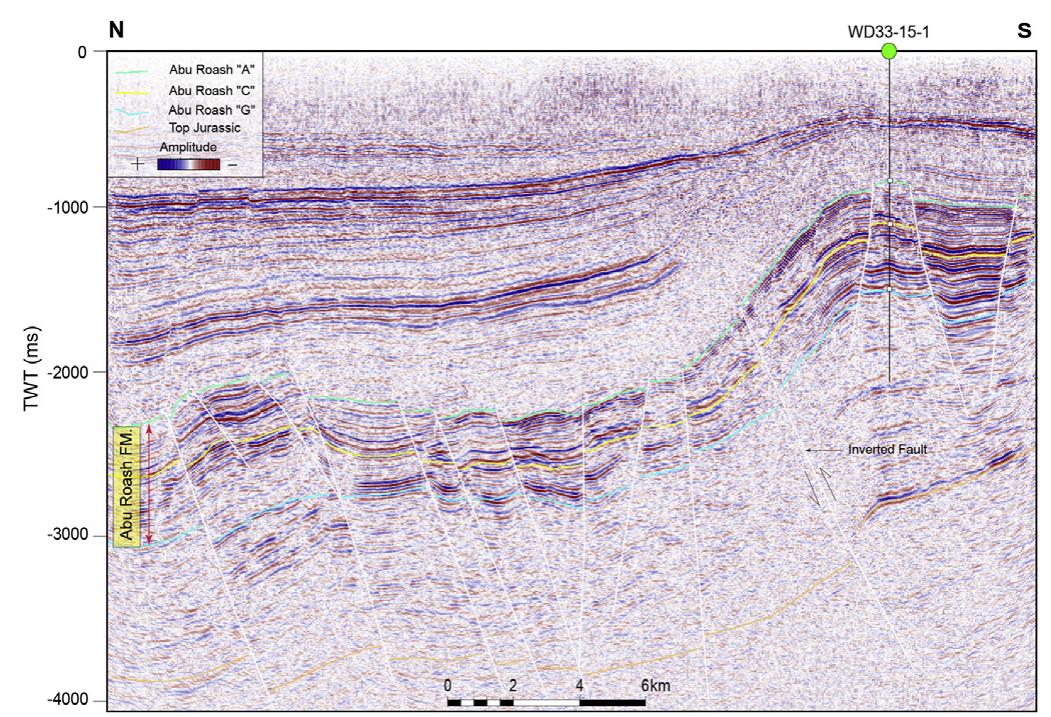 Geoseismic section showing the inversion structure and
