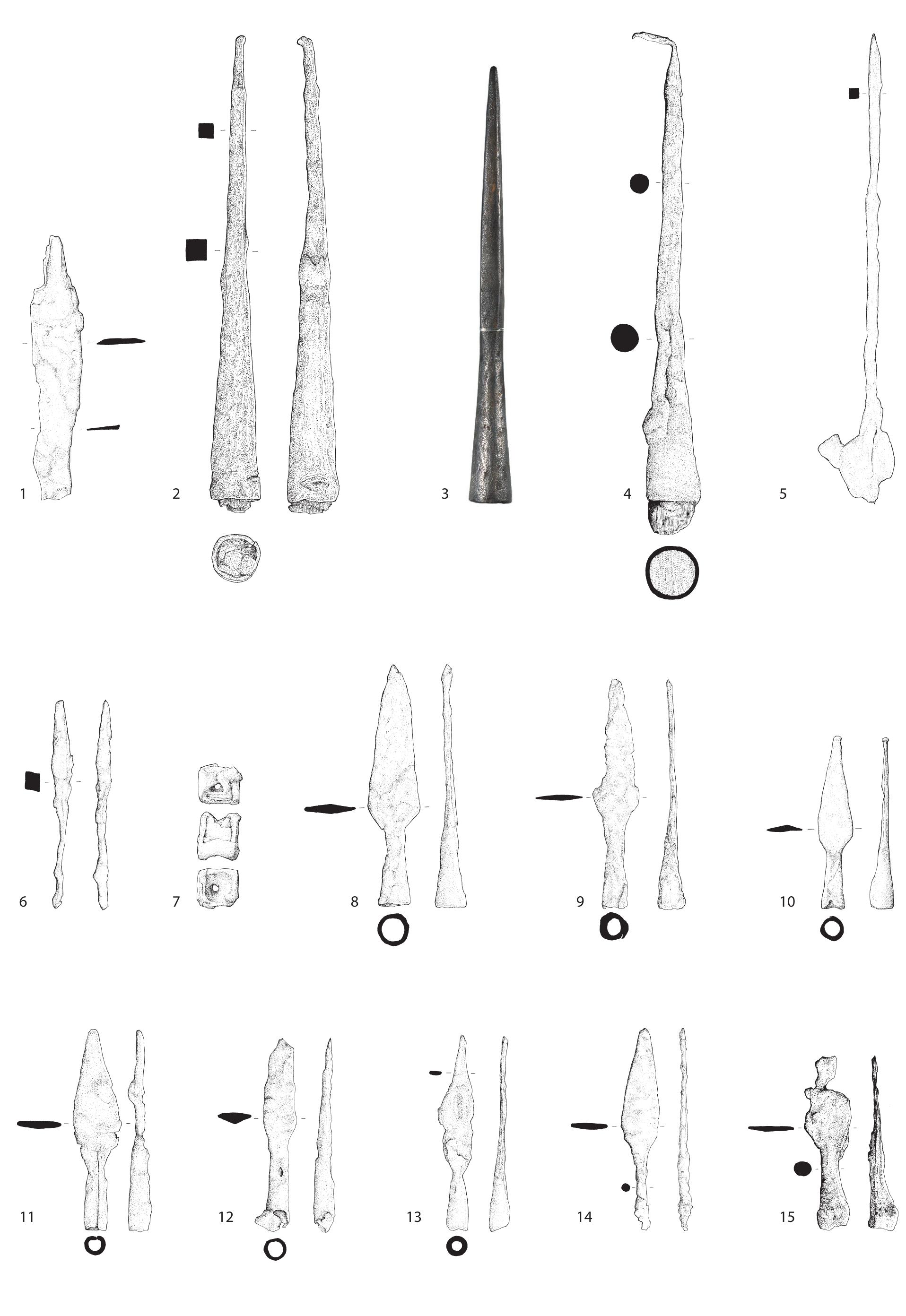 Fig. 12 Sword blade and javelin and spear/lance heads. Scale 1:4. 
