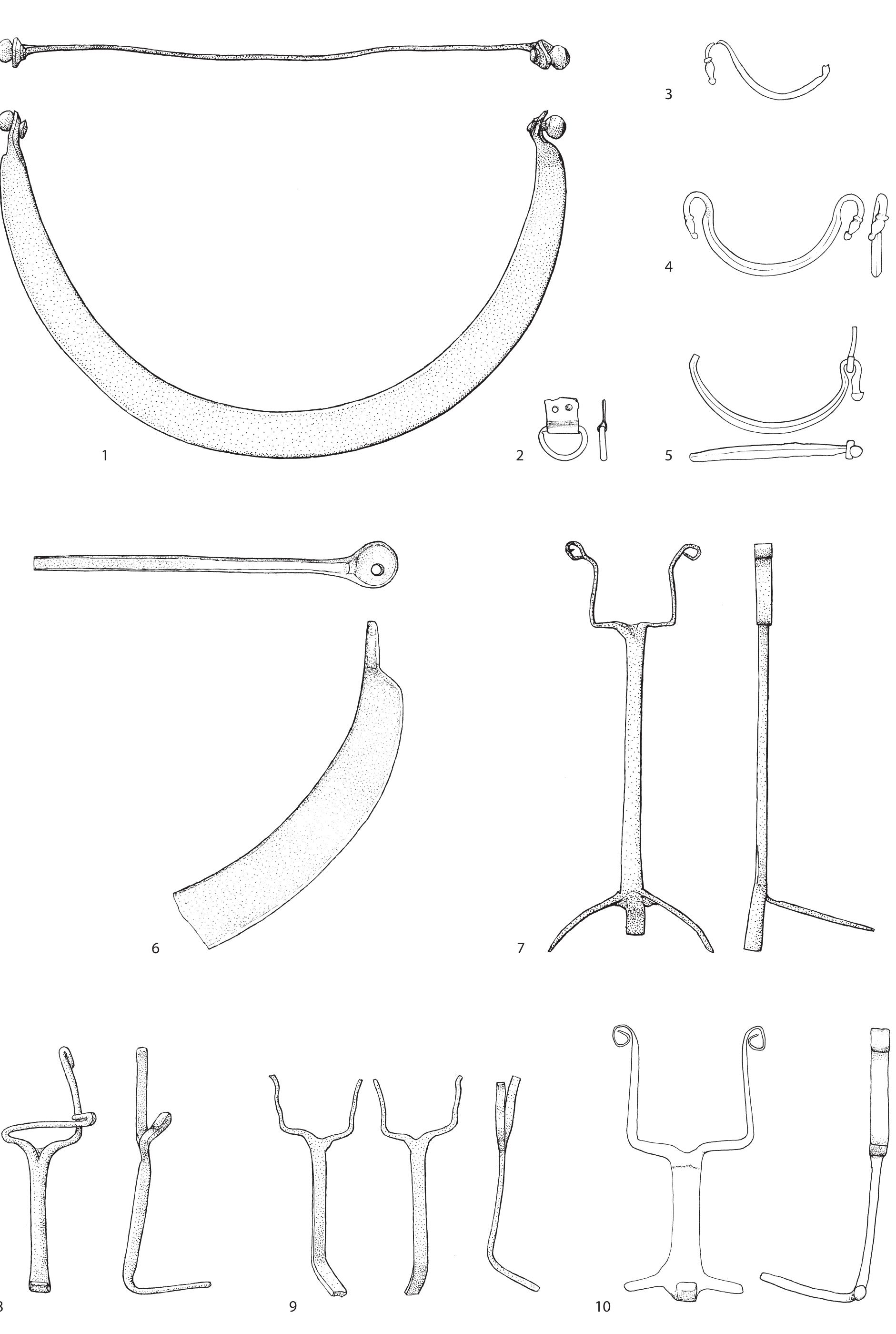 Fig. 20 Helmet brow-guards, crest holders and possible carrying handles. Scale 1:2. 