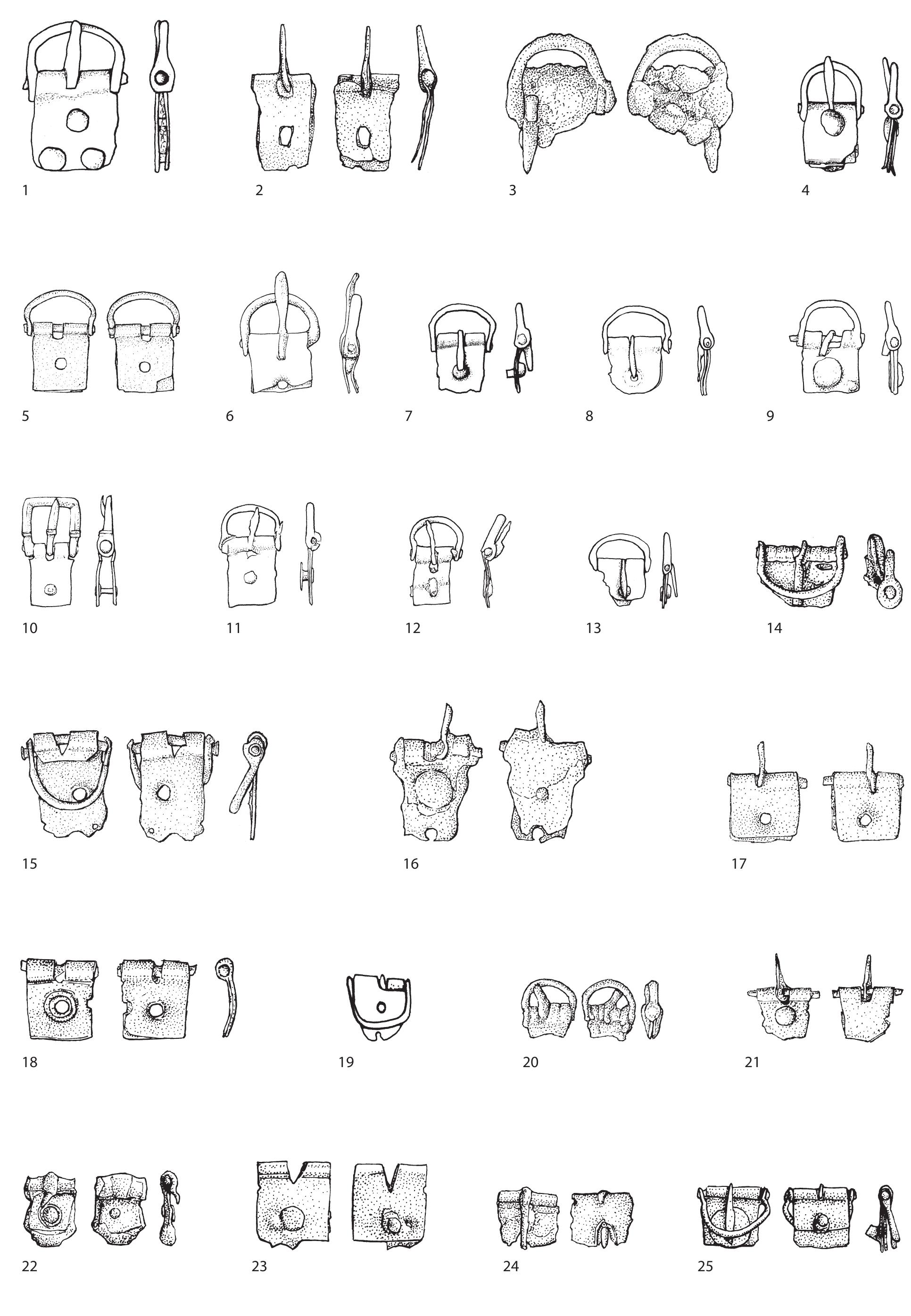 Fig. 26 Lorica segmentata hingeless buckles. Scale 2:3. 