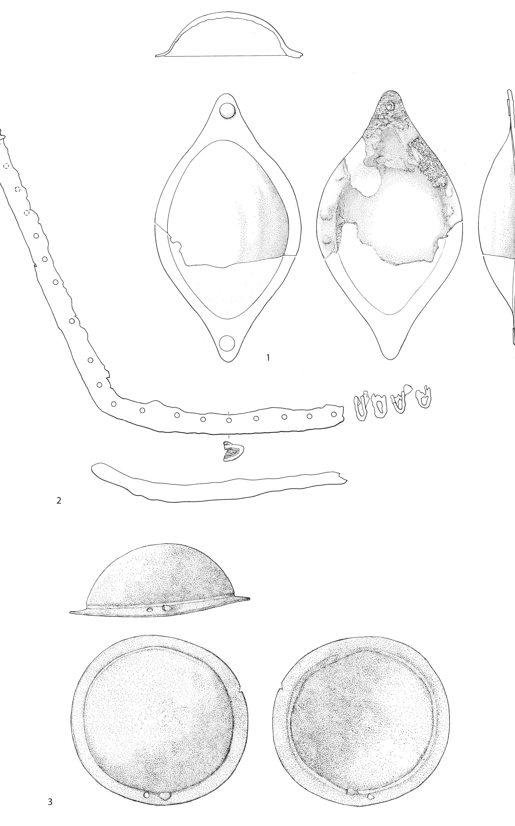 Fig. 33 Shield bosses and edge binding. Scale 1:3. 