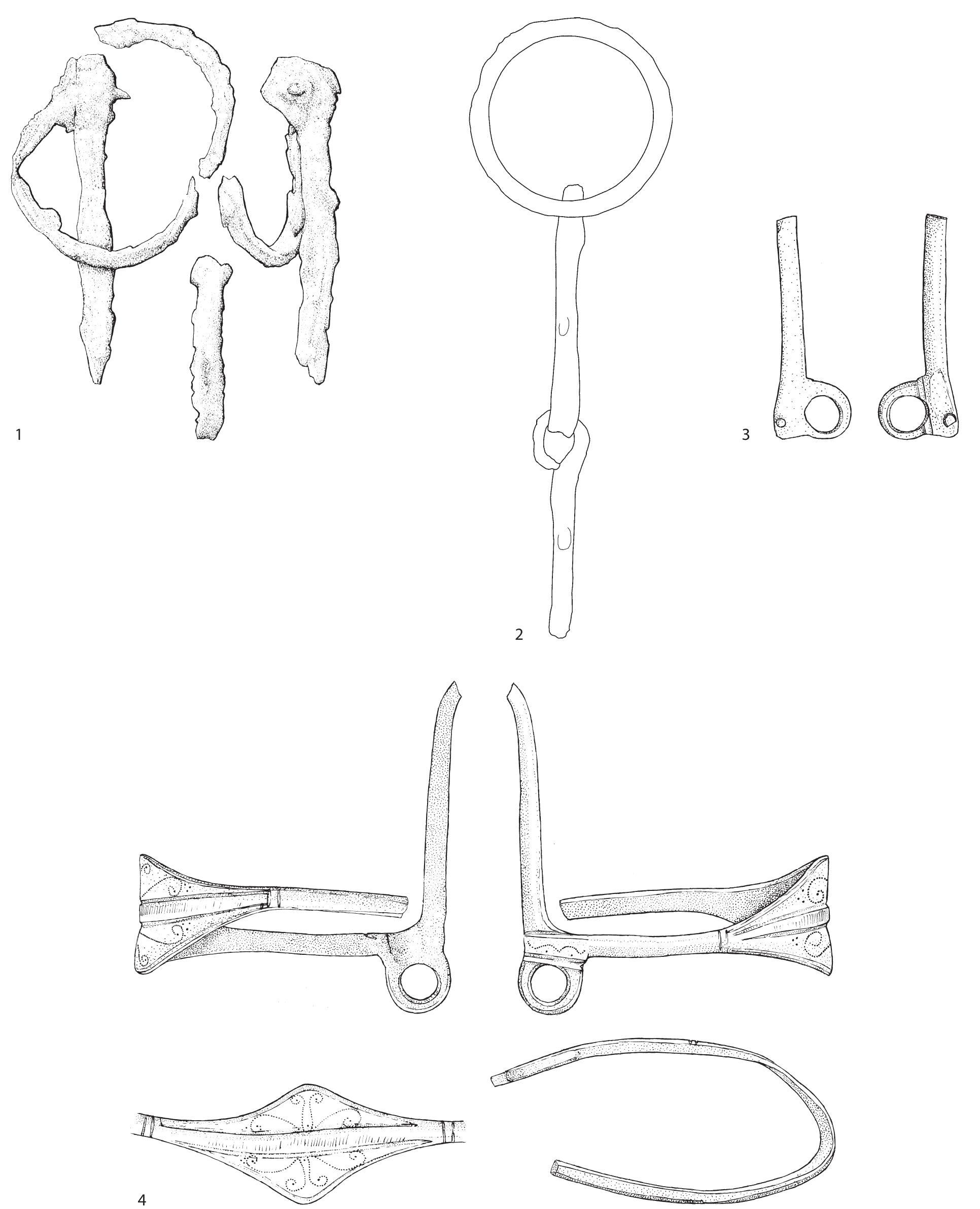 which the excavator has suggested may read as LXV, a reference to Legio XV Primigenia.'*  Fig. 48 Horse bits and hackamores. Scale 1:2. 