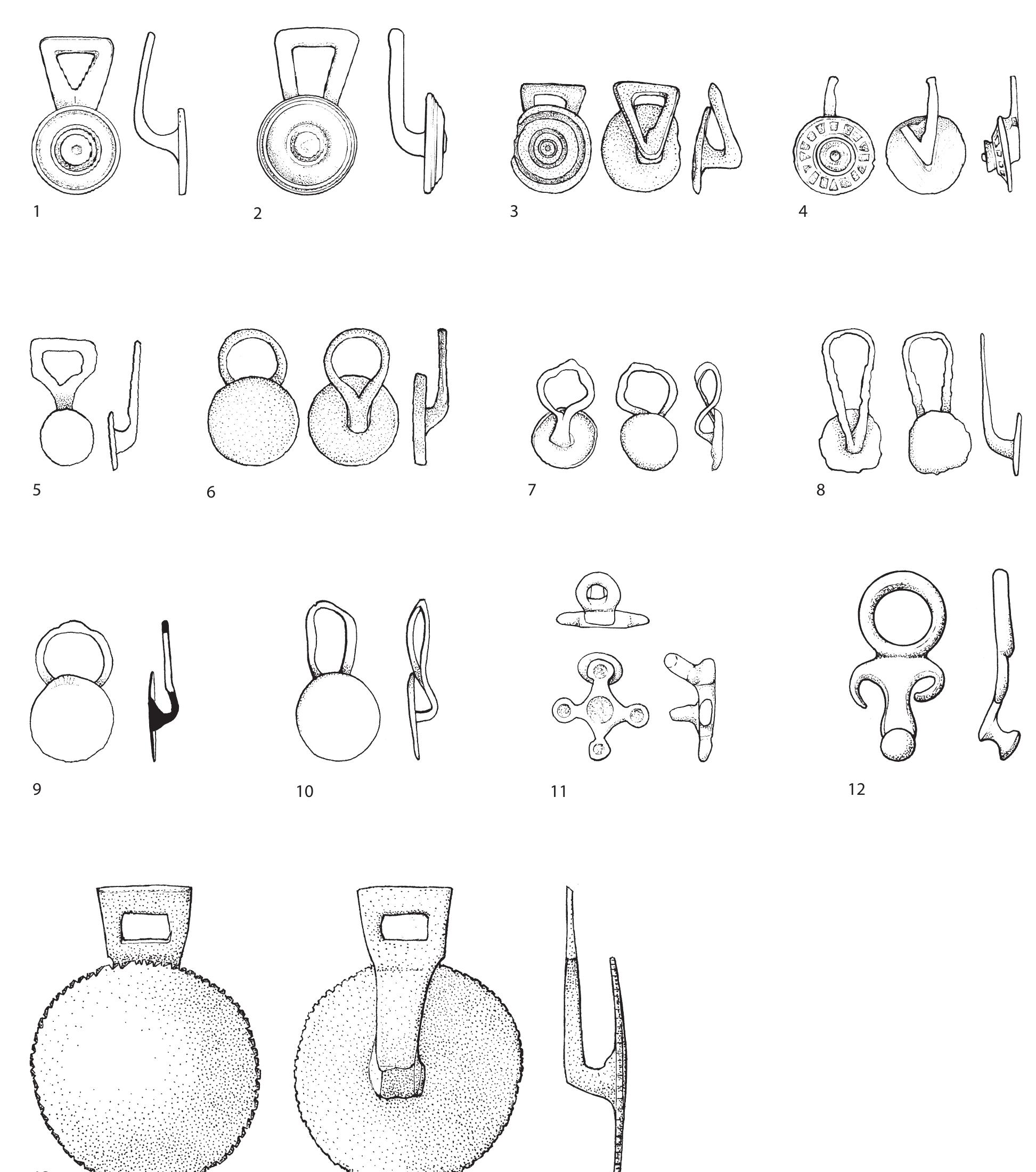 Nicolay has dated it to his period 3 (AD 120-250/300). In German literature similar items are often referred to as Scheibenknebel, which are part of the horse bit and were fitted on either side of the horse’s head.” They are usually from the Late Augustan to the Flavian period.”” Fig. 58.1 can therefore be dated to the first two centuries AD. 