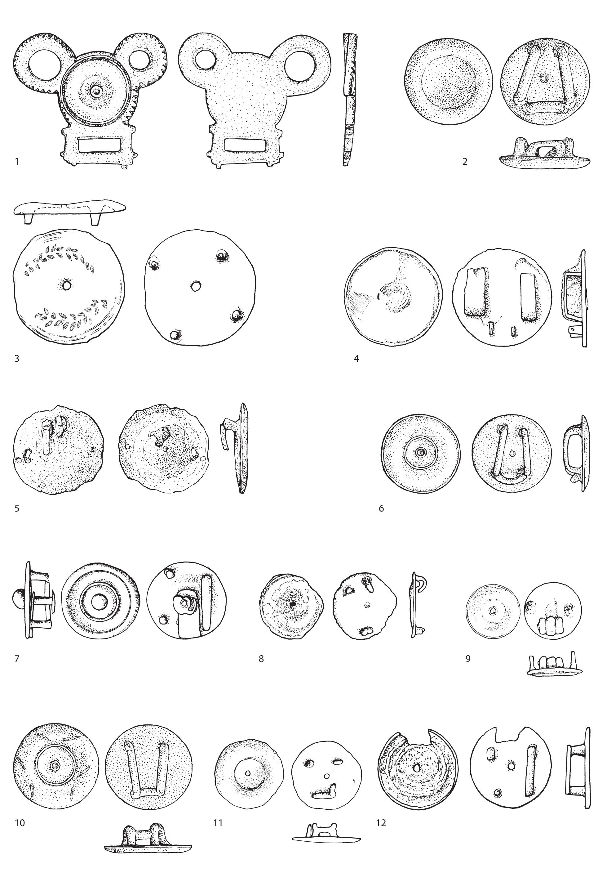 Fig. 58 Horse gear strap junction and looped strap mounts. Scale 2:3. 