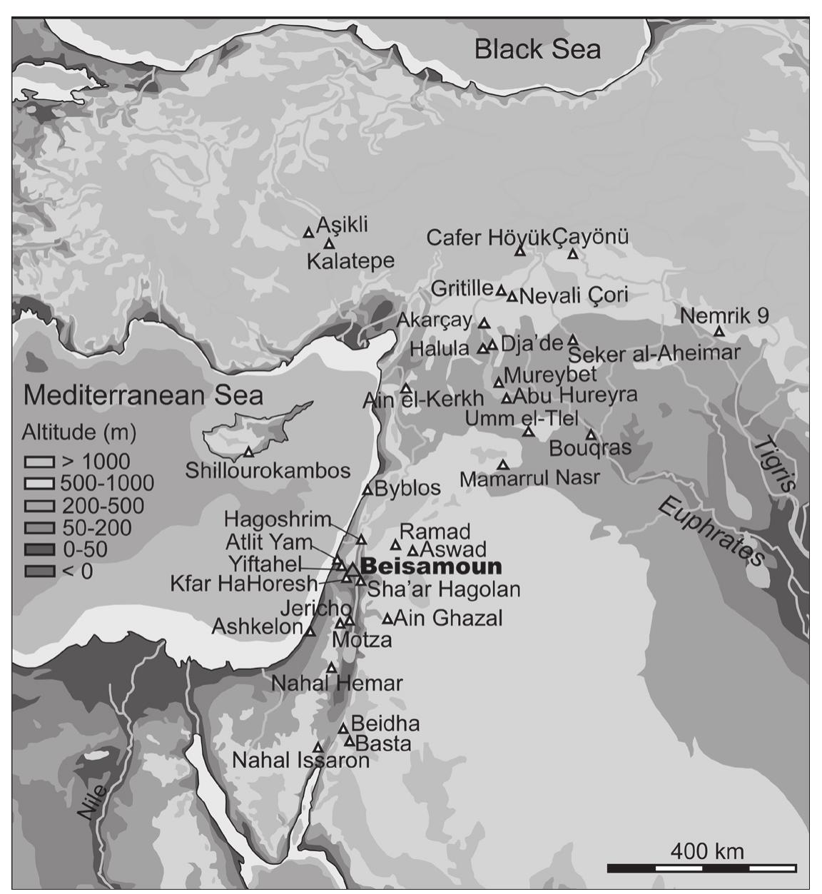 Figure 1. Location of Beisamoun and some of the other PPN sites in the Levant 