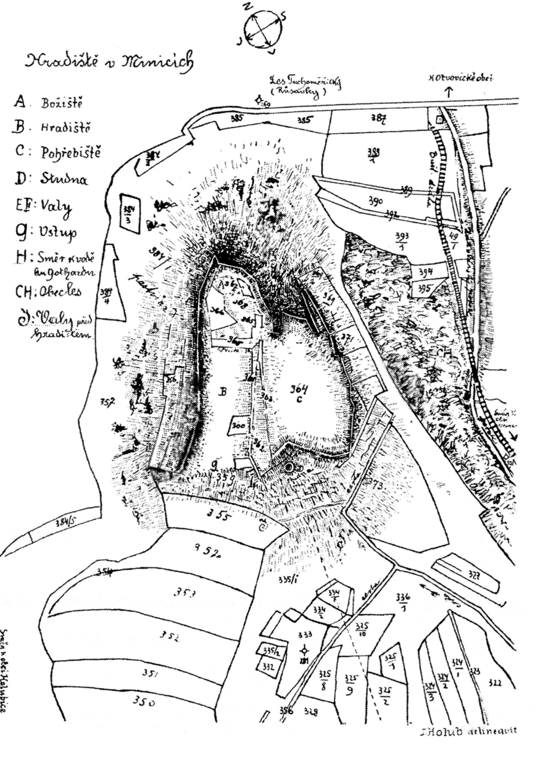 Fig. 2: Plan of Minice hillfort by P.F. Masner and J. Holub (MAsNER 1934, 59). 
