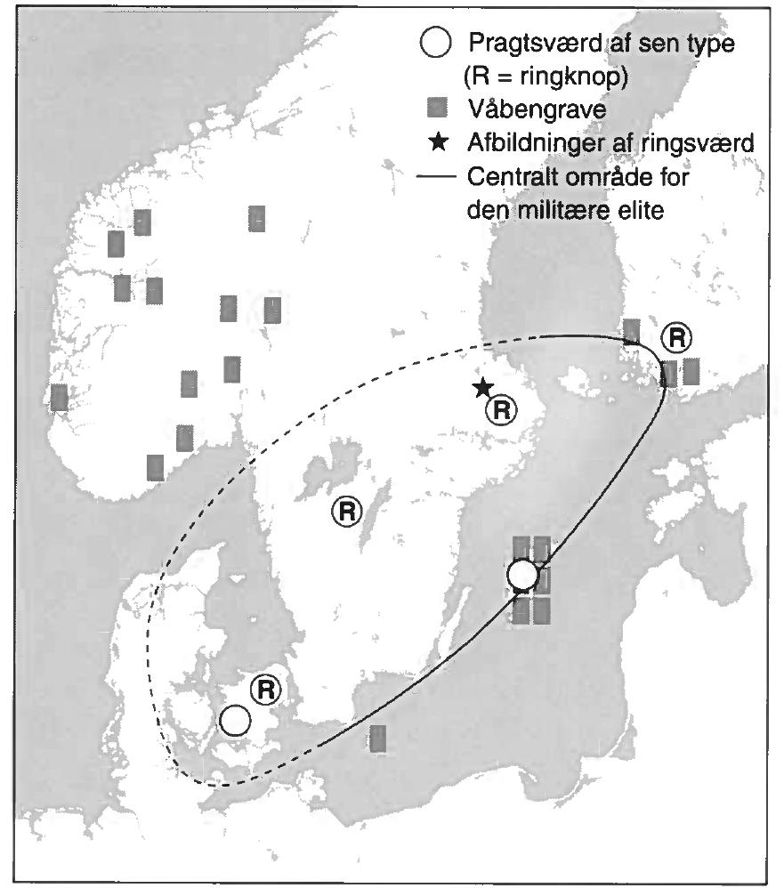 Fig. 10c. Udbredelsen af ringknopsverd og vabengrave 2 600-tallet. 