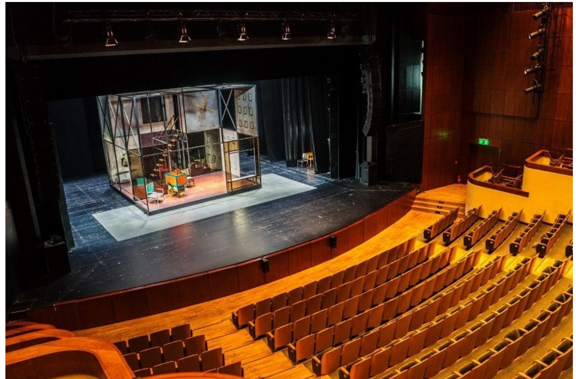 The empty venue Vassilikon [Royal] Theatre and the set of The Magnificent Cuckold by Fernand Crommelynck, just after lockdown announcement in Greece (March 2020). Directed by Ioanna Tsichli. National Theatre of Northern Greece. Photo: Tassos Thomoglou  usual list of upcoming events was missing: due to the emergency measures imposed by the government to protect public health, all cultural events had been postponed indefinitely. 