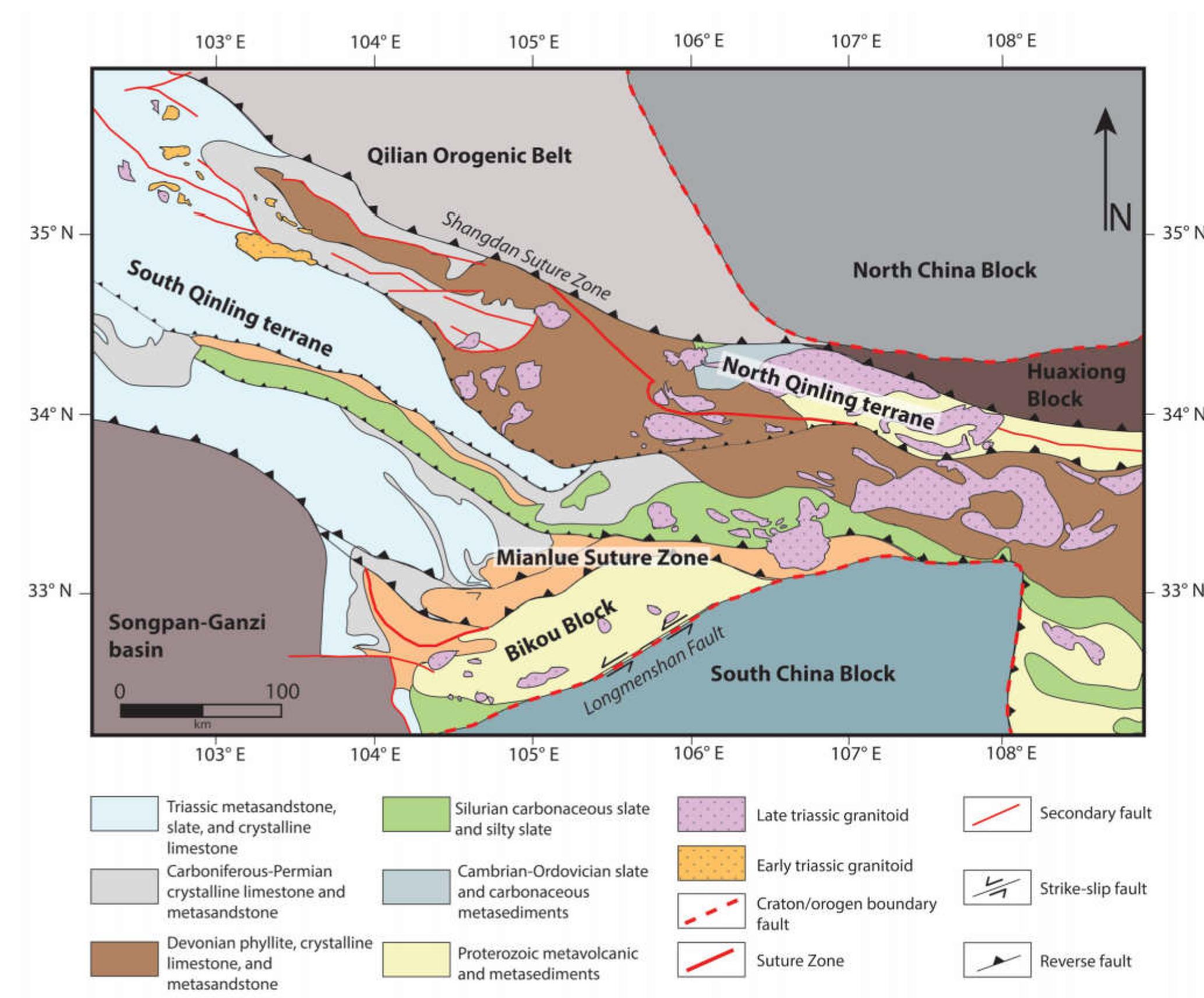 Schematic map of tectonic terranes of the west qinling