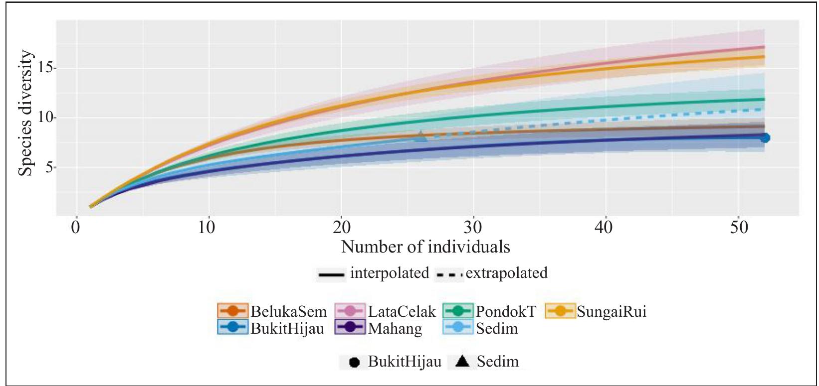 Sample-based rarefaction and extrapolation curve for the