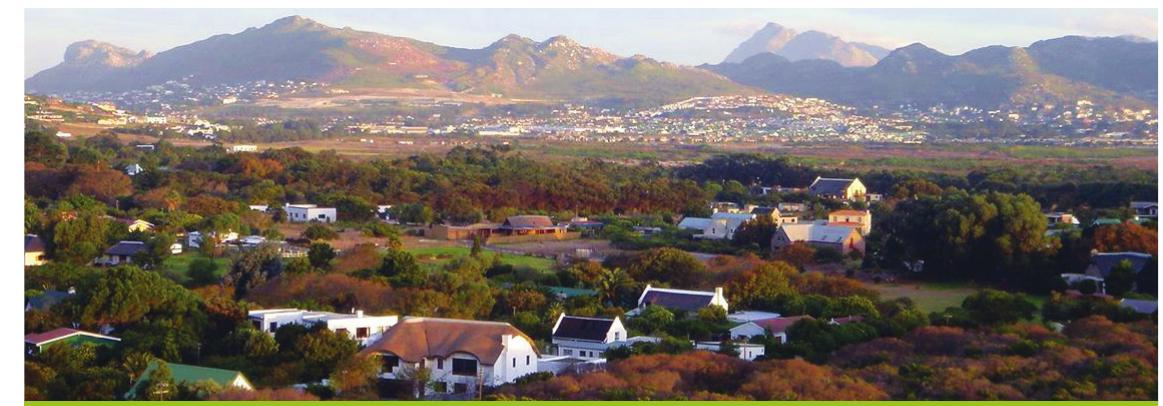 The city’s monocentric and fragmented form is gradually becoming more polycentric with the growth of outlying  nodes, particularly Century City and Tyger Valley (Bellville). The concentration of economic activity in and around the central city encourages high levels of road-based travel between homes and workplaces, causing increasing congestion, pollution, long commuting times and high transport costs, especially for the poor.  Affluent neighbourhood, Cape Town, South Africa. Credit lvan Turok, Human Sciences Research Counc 