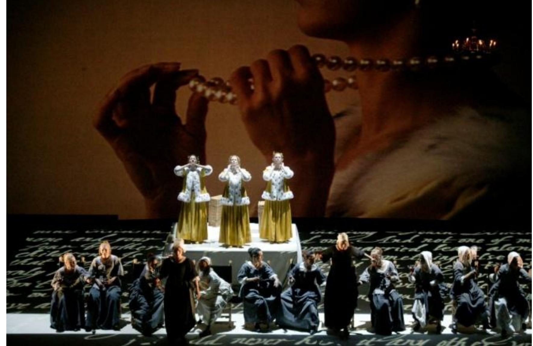 Figure 9 — Louis Andriessen, Peter Greenaway, Writing to Vermeer, Scene 4. 2. Photo © Hans van den Bogaard  paintings with a knife, to which Andriessen made reference.” 