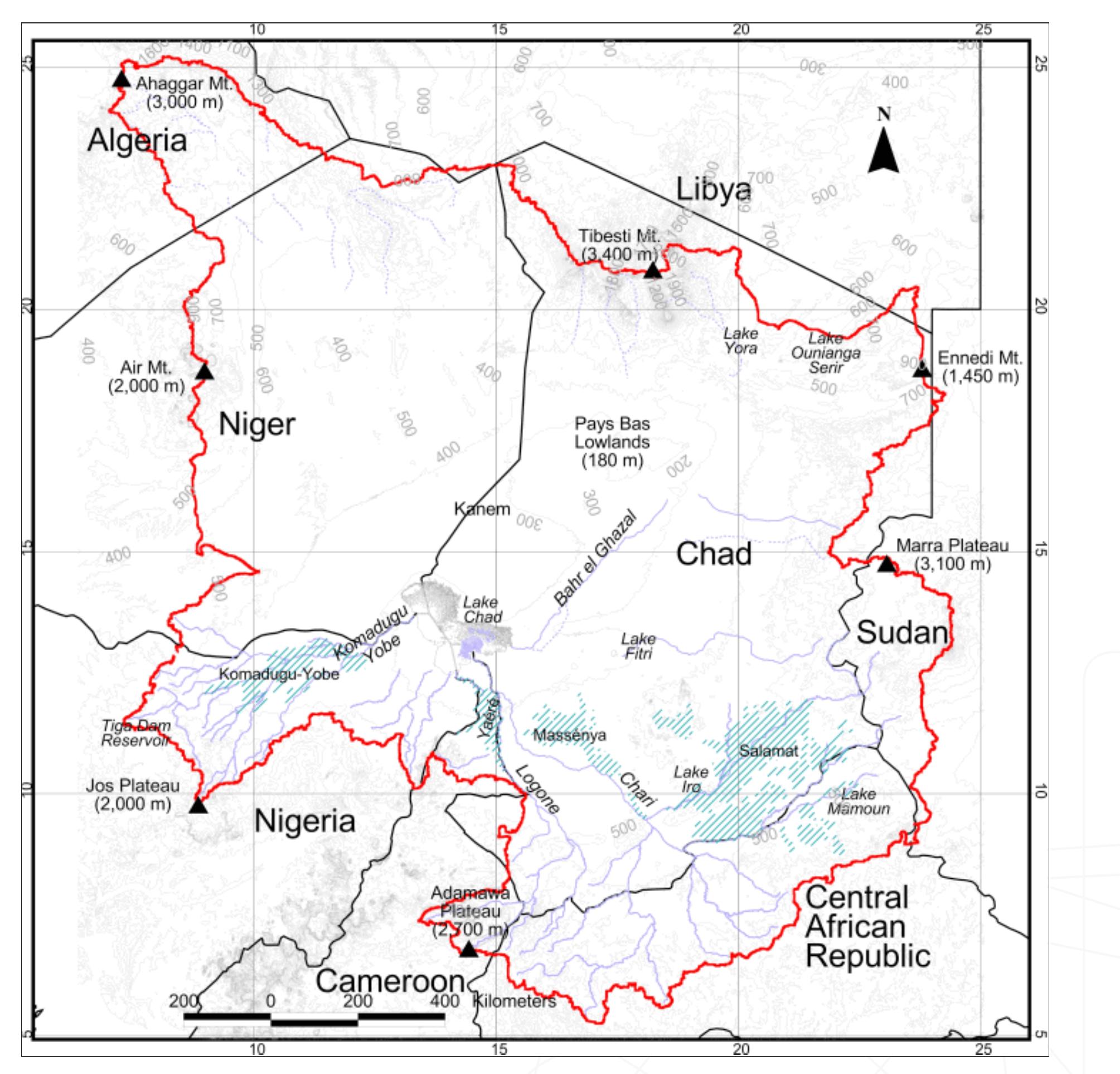 | extension of the lake chad basin and main countries