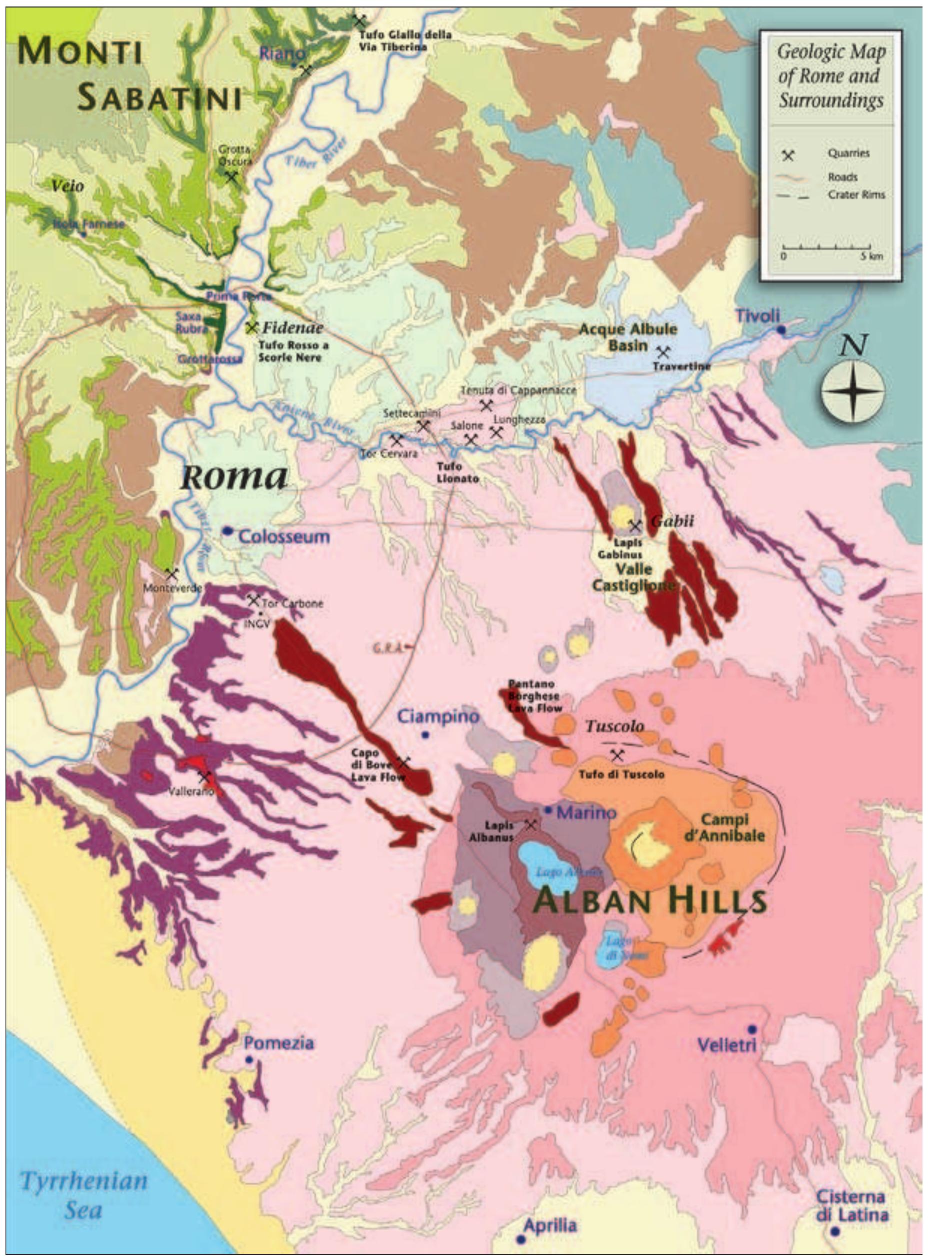 Geological map and stratigraphic section of rome and its
